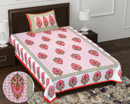 59" Elegant Floral Vine Print 100% Cotton Single Bedsheet with 1 Pillow Cover (60x90)