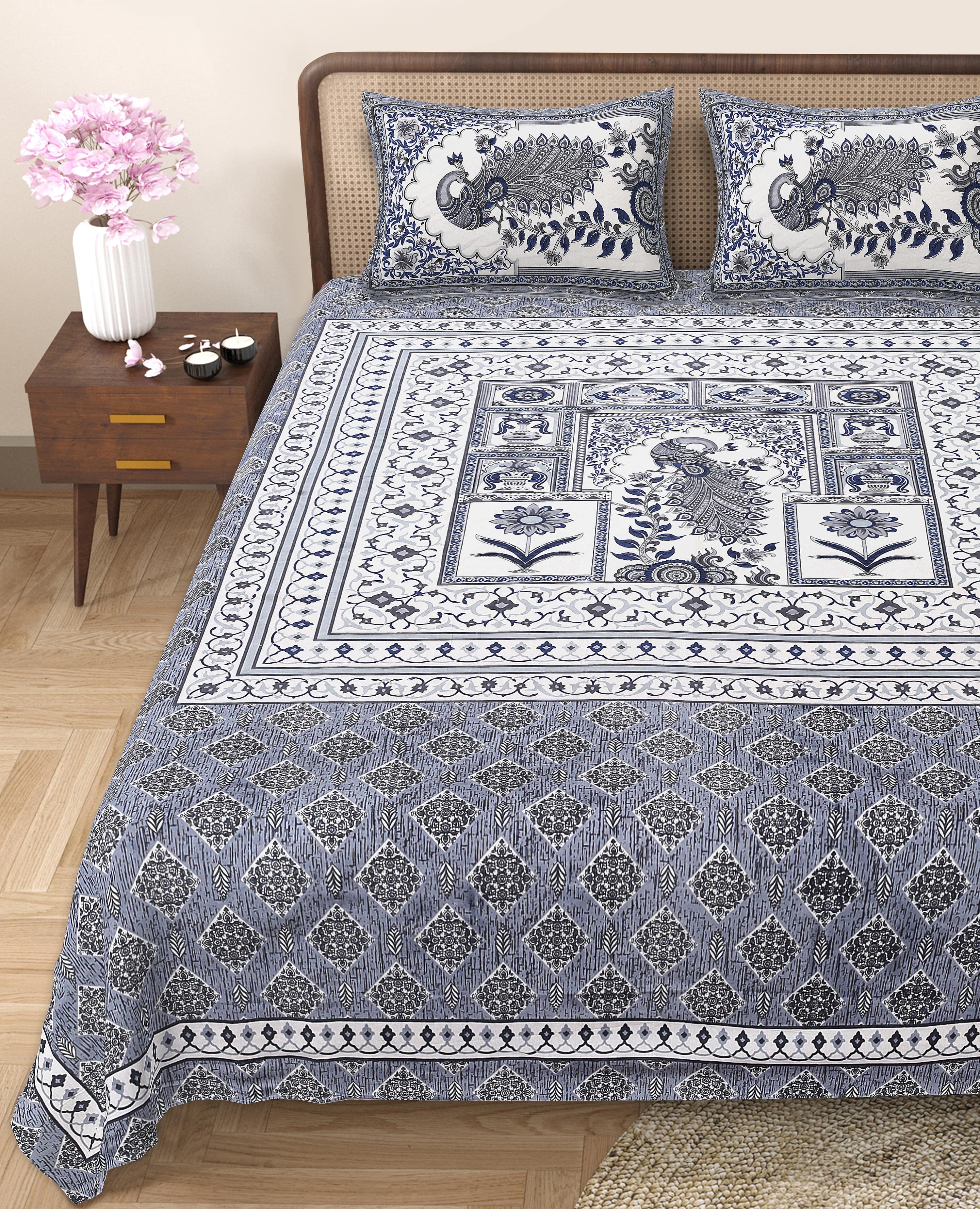 Grace Your Bedroom with Rang Mahal Viscose Double Bedsheet – 90x108 Inches with 2 Pillow Covers