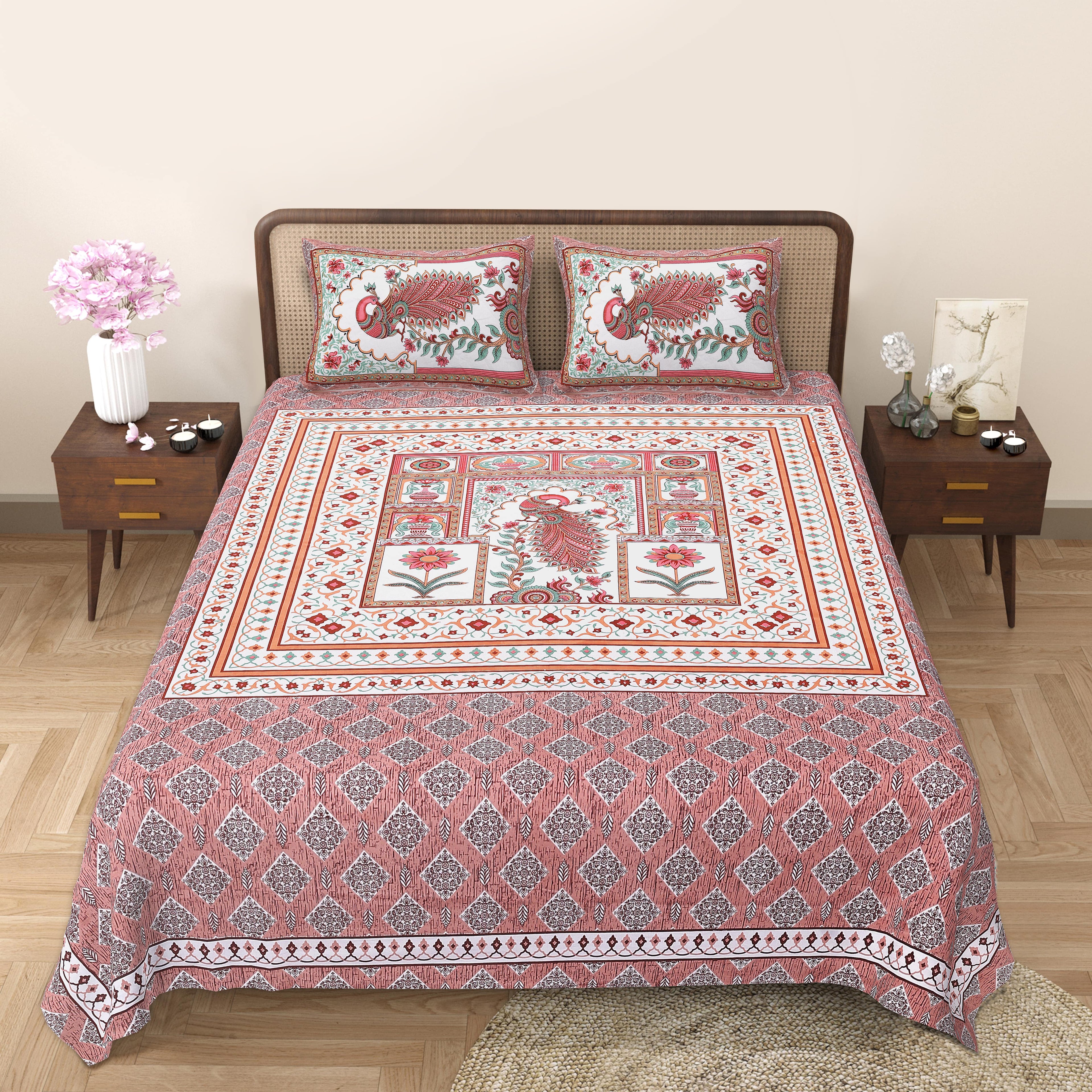 Grace Your Bedroom with Rang Mahal Viscose Double Bedsheet – 90x108 Inches with 2 Pillow Covers