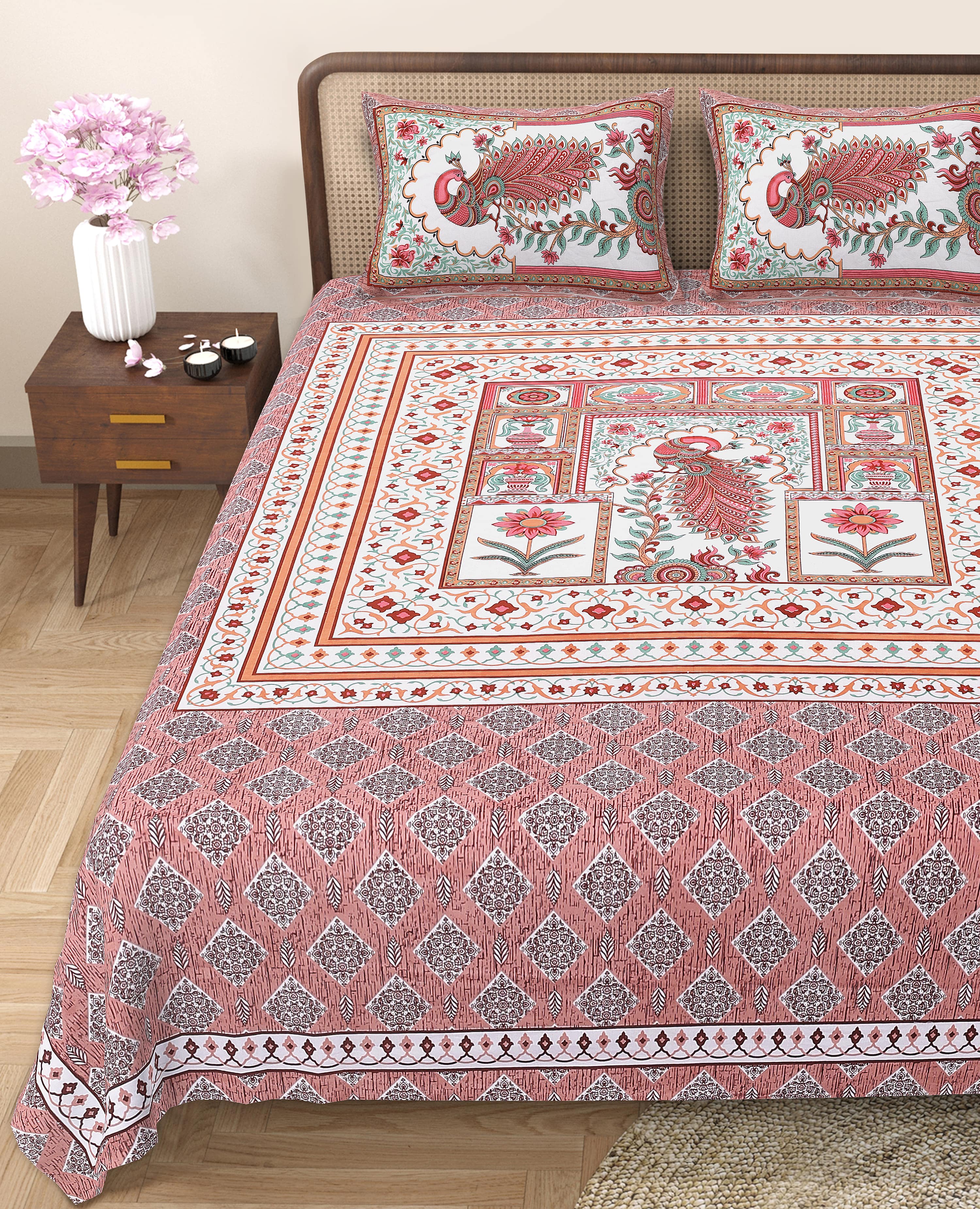Grace Your Bedroom with Rang Mahal Viscose Double Bedsheet – 90x108 Inches with 2 Pillow Covers