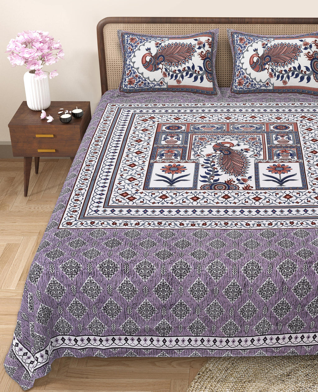 Grace Your Bedroom with Rang Mahal Viscose Double Bedsheet – 90x108 Inches with 2 Pillow Covers