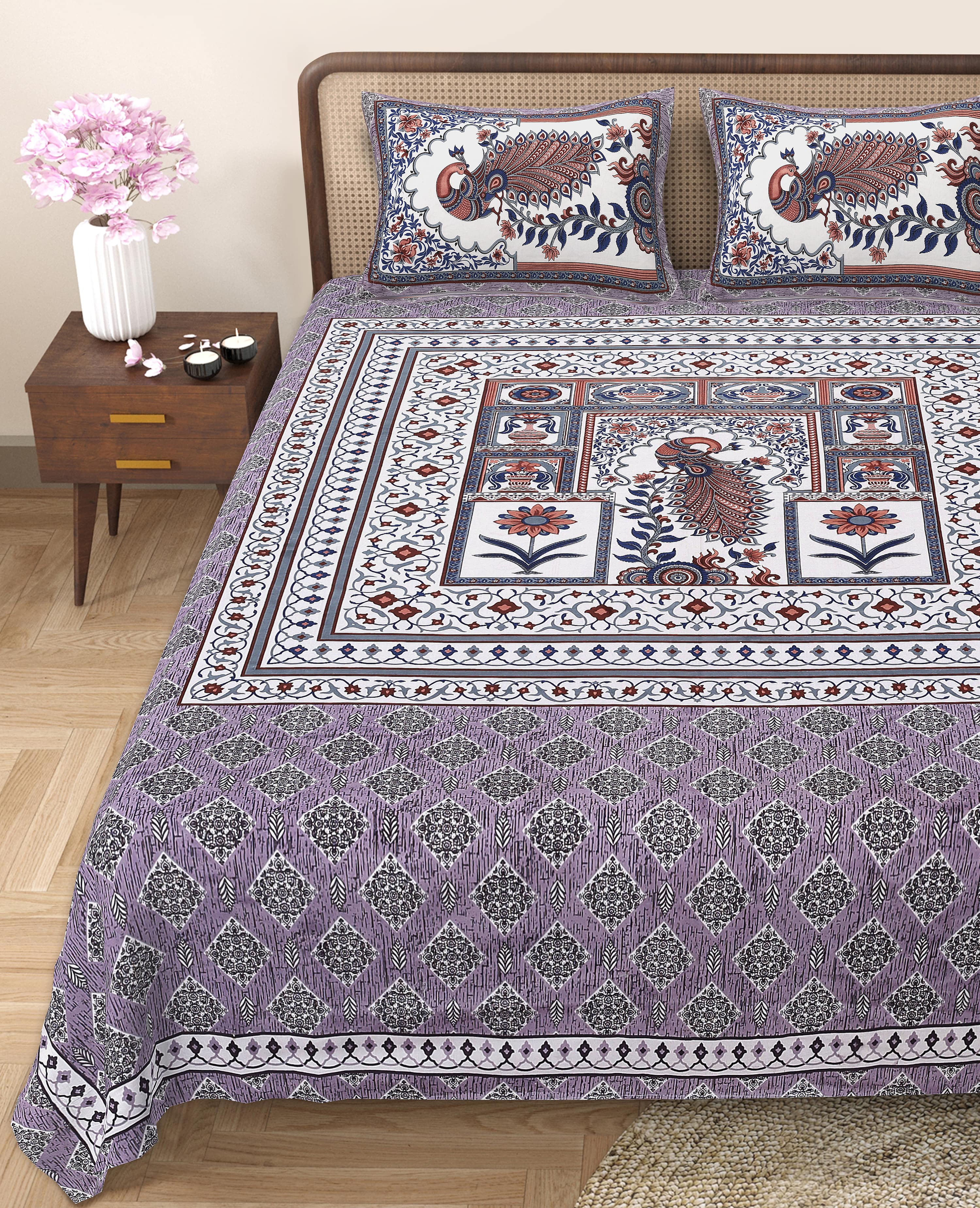 Grace Your Bedroom with Rang Mahal Viscose Double Bedsheet – 90x108 Inches with 2 Pillow Covers