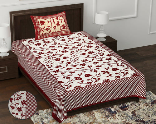 59" Elegant Floral Vine Print 100% Cotton Single Bedsheet with 1 Pillow Cover (60x90)