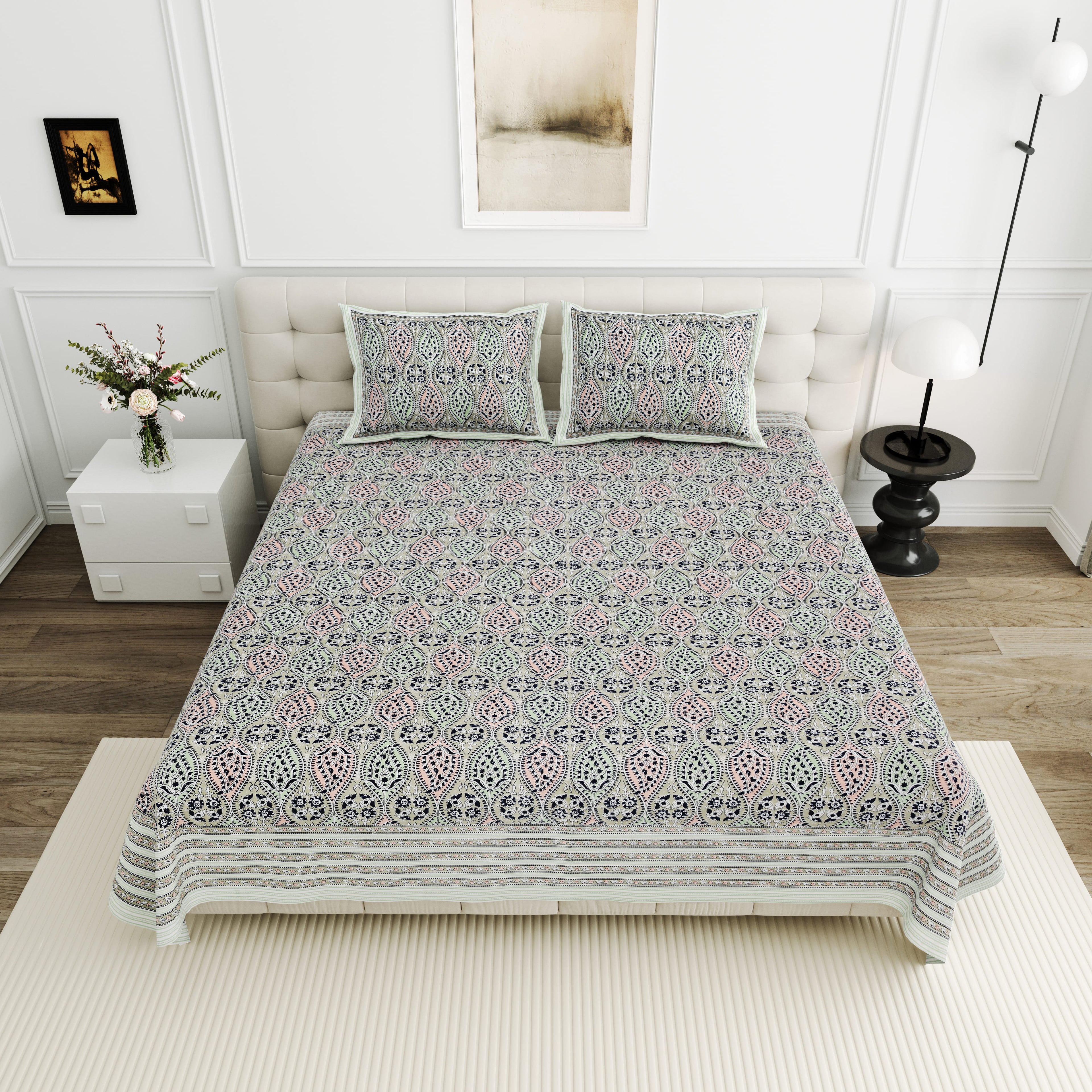 Viscose Bindaas Collection 95x108 Double Bedsheet with Traditional Paisley Motifs
