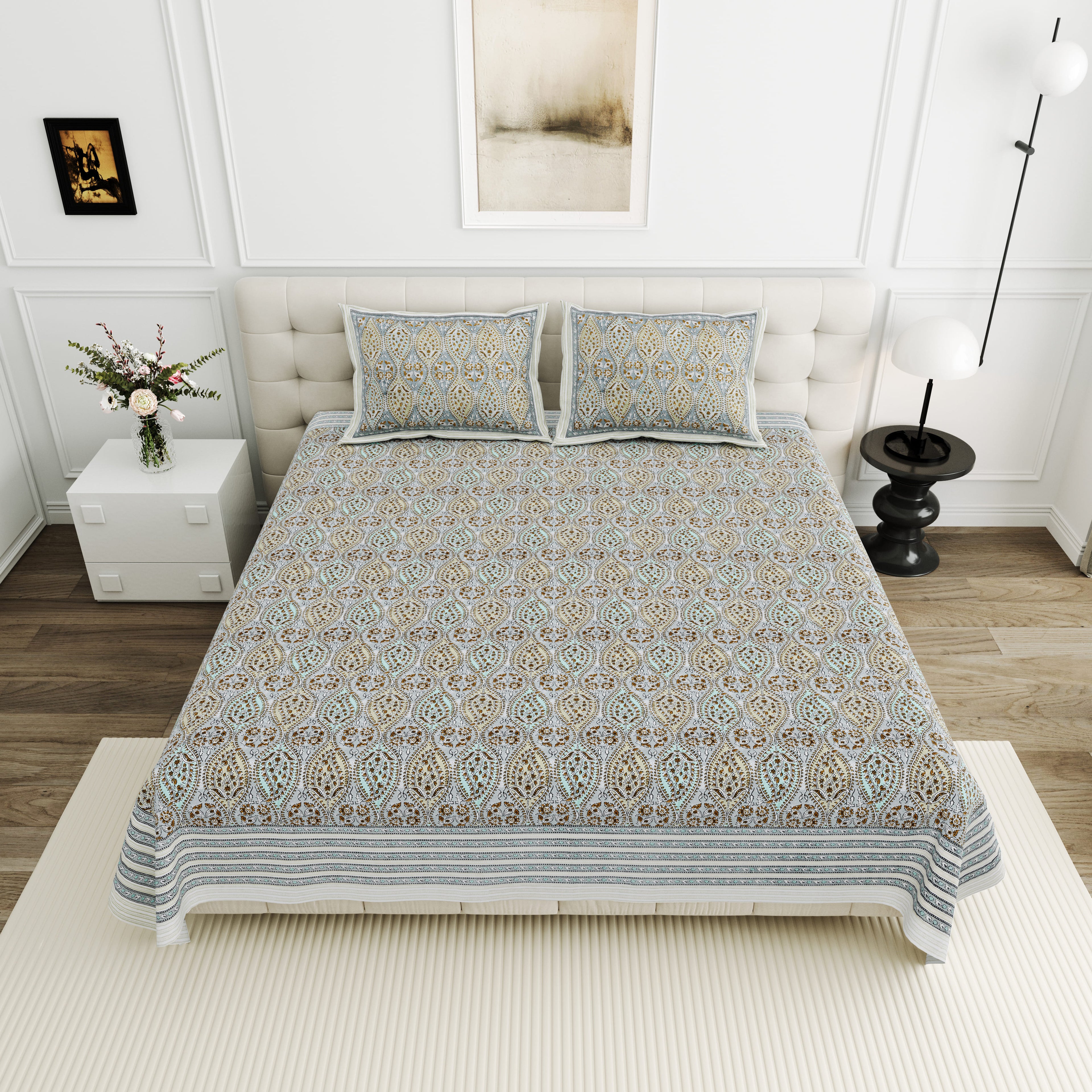 Viscose Bindaas Collection 95x108 Double Bedsheet with Traditional Paisley Motifs