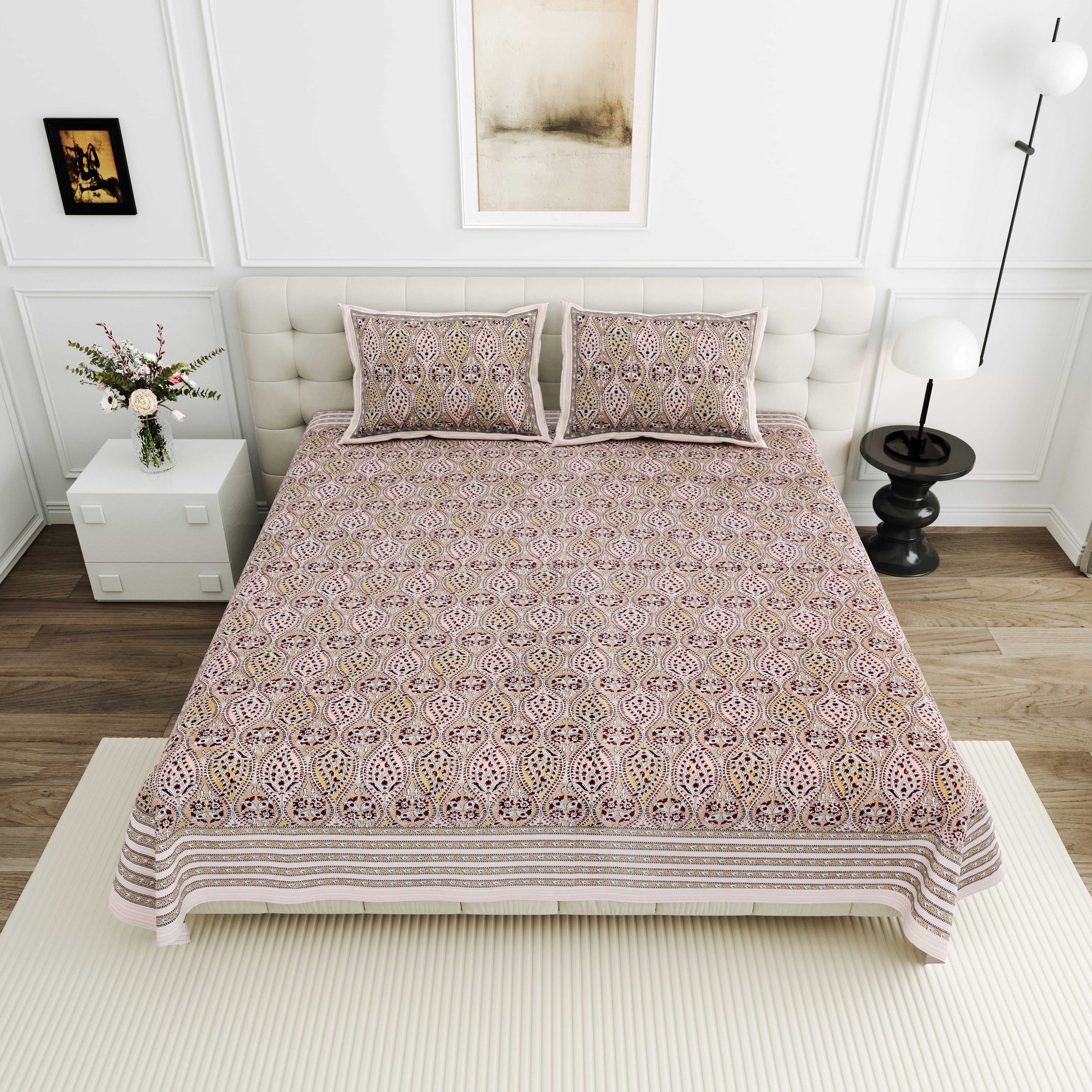 Viscose Bindaas Collection 95x108 Double Bedsheet with Traditional Paisley Motifs