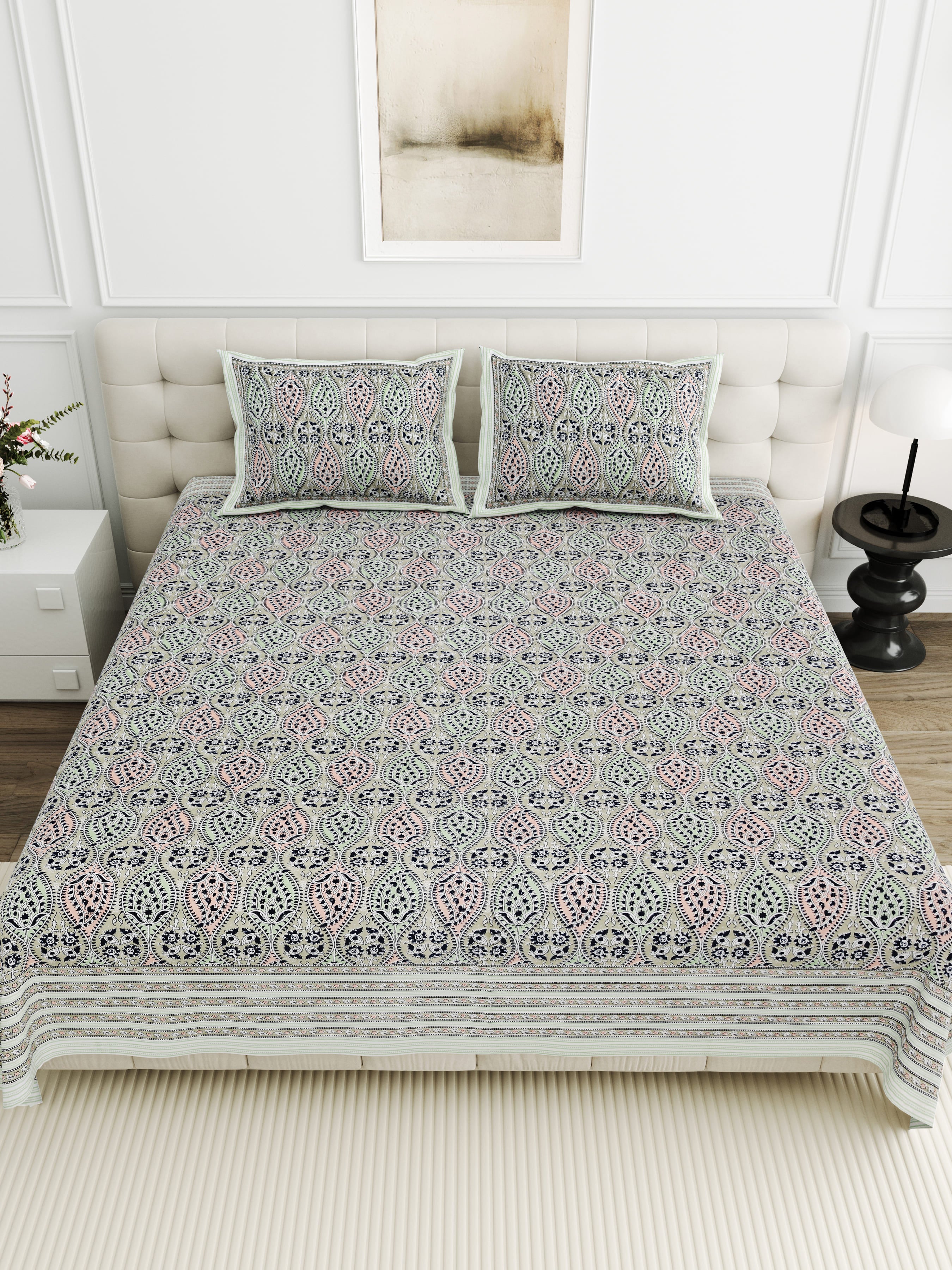 Viscose Bindaas Collection 95x108 Double Bedsheet with Traditional Paisley Motifs