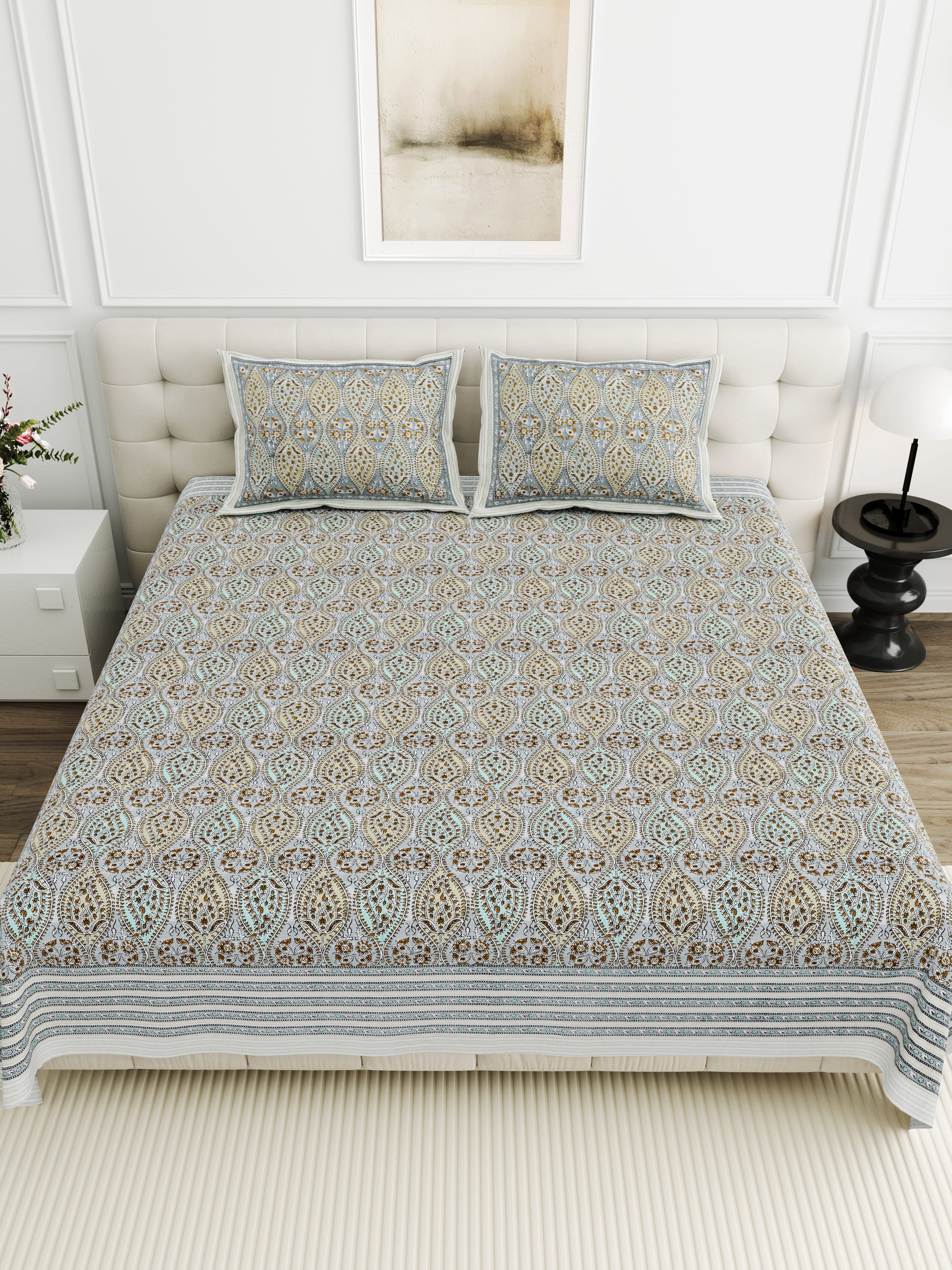 Viscose Bindaas Collection 95x108 Double Bedsheet with Traditional Paisley Motifs