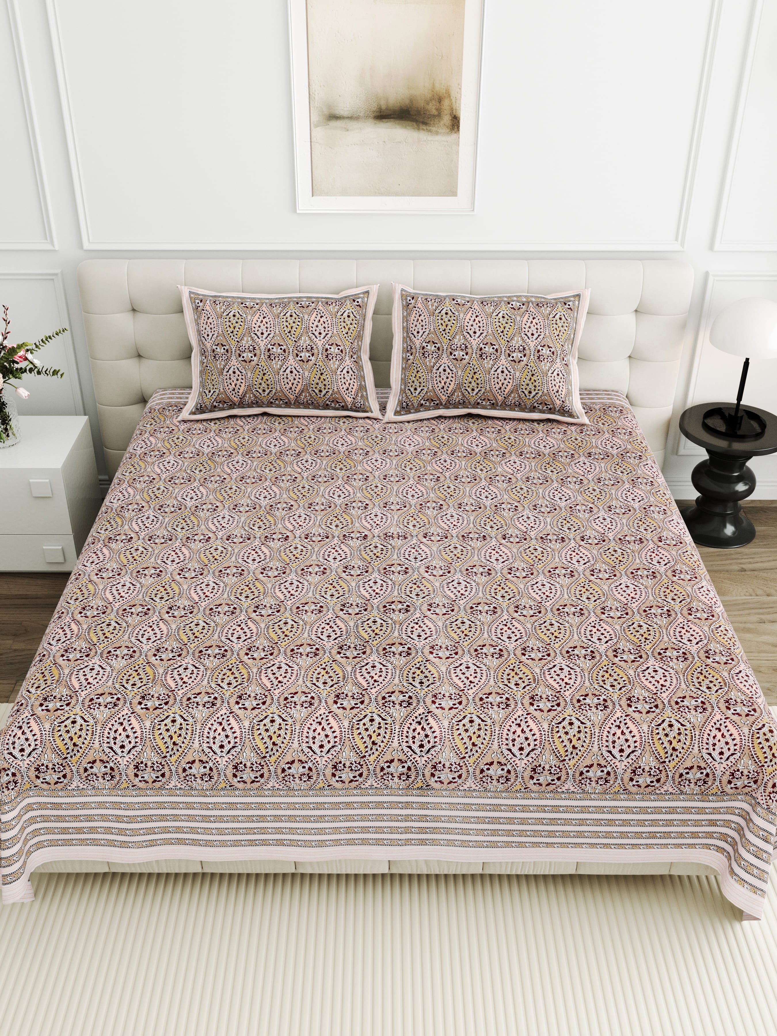 Viscose Bindaas Collection 95x108 Double Bedsheet with Traditional Paisley Motifs