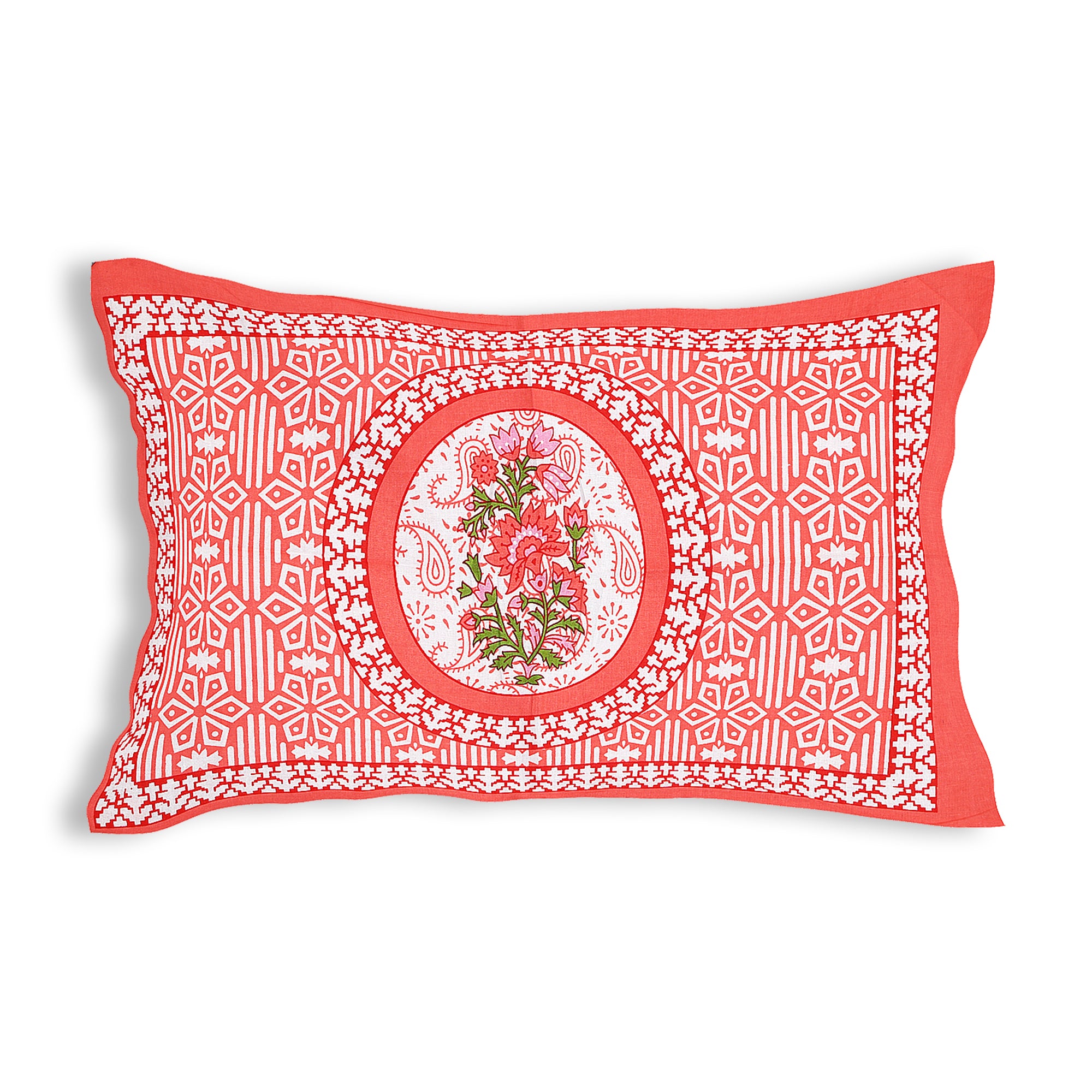 59" Ethnic Floral Mandala Print 100% Cotton Single Bedsheet with 1 Pillow Cover (60x90)