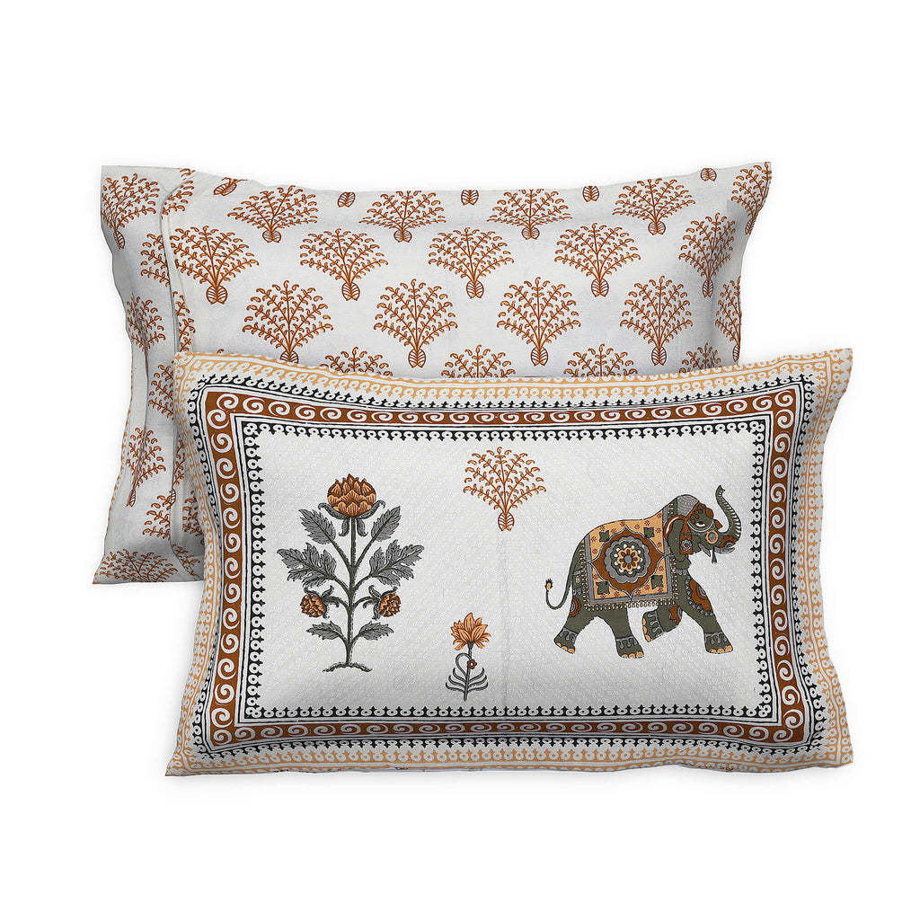 95x108 Viscose Hungama Collection Double Bedsheet with Elephant & Floral Motifs and Pillow Covers