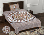 59" Ethnic Floral Mandala Print 100% Cotton Single Bedsheet with 1 Pillow Cover (60x90)