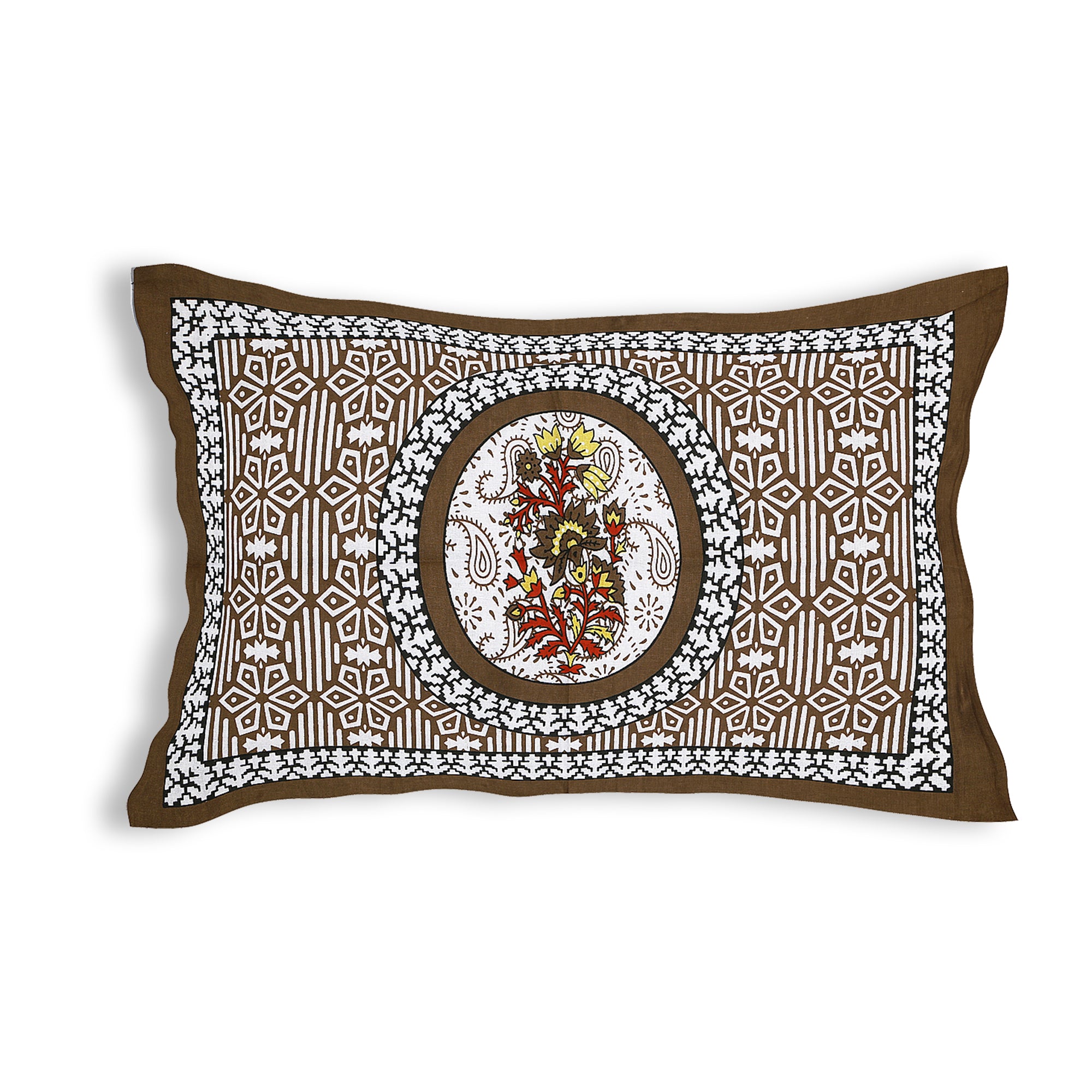 59" Ethnic Floral Mandala Print 100% Cotton Single Bedsheet with 1 Pillow Cover (60x90)