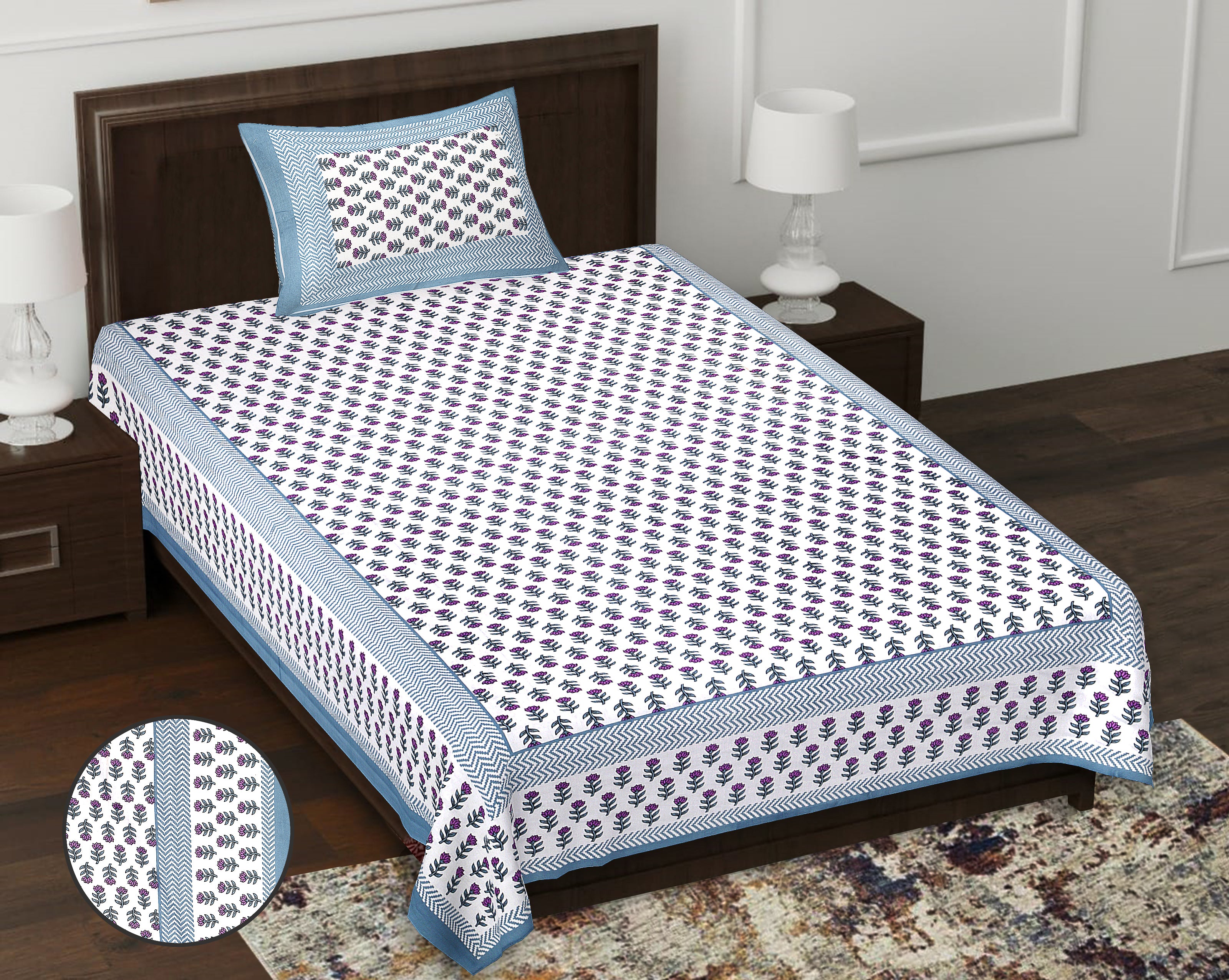 59" Minimalist Soft Cotton Single Bedsheet with Matching Pillow Cover (60x90)