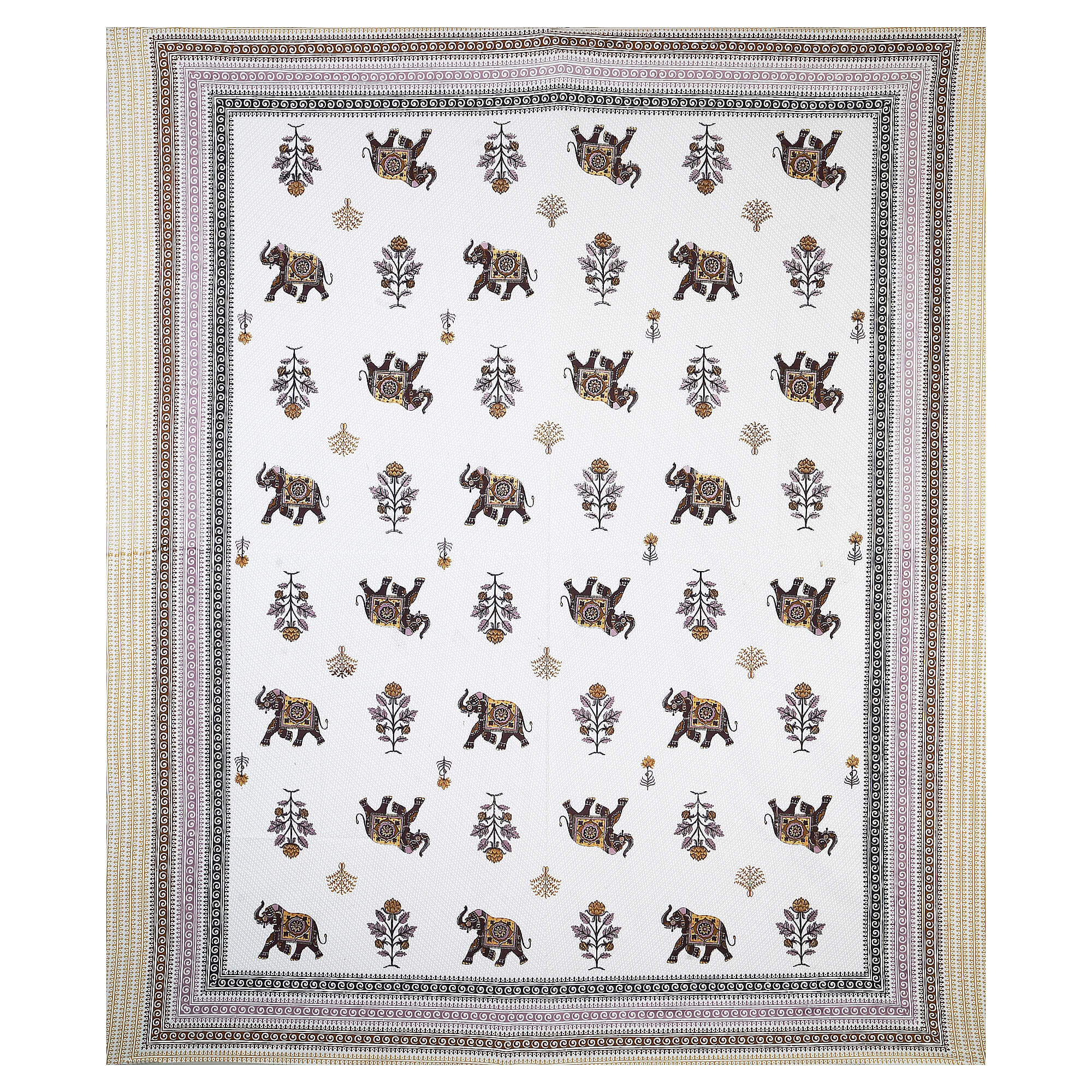 95x108 Viscose Hungama Collection Double Bedsheet with Elephant & Floral Motifs and Pillow Covers
