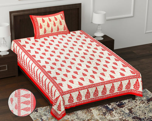 59" Eco Handblock Print 100% Cotton Single Bedsheet with 1 Pillow Cover (60x90)