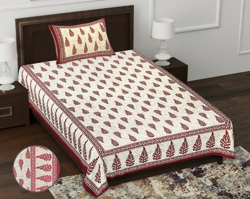 59" Eco Handblock Print 100% Cotton Single Bedsheet with 1 Pillow Cover (60x90)