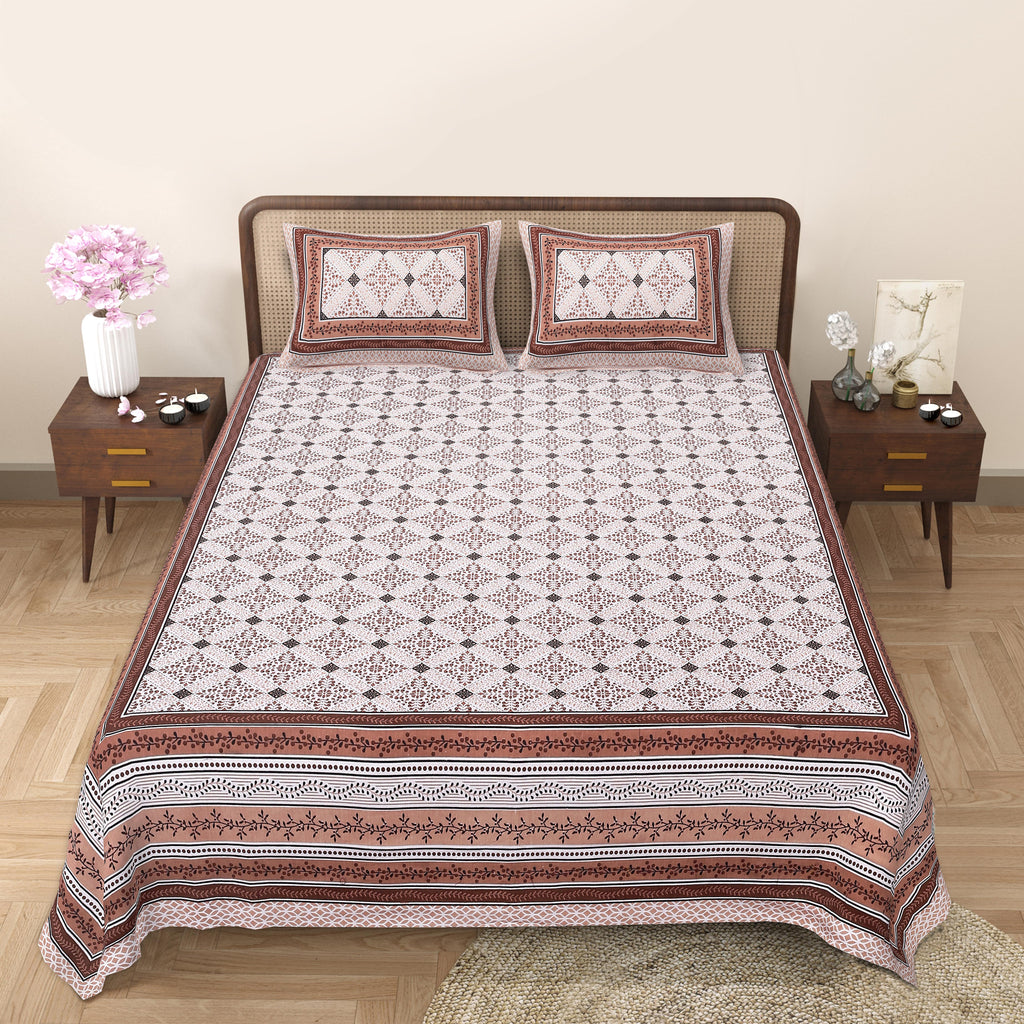 Rangmahal Collection 90x108 Viscose Double Bedsheet with Intricate Motifs & Matching Pillow Covers
