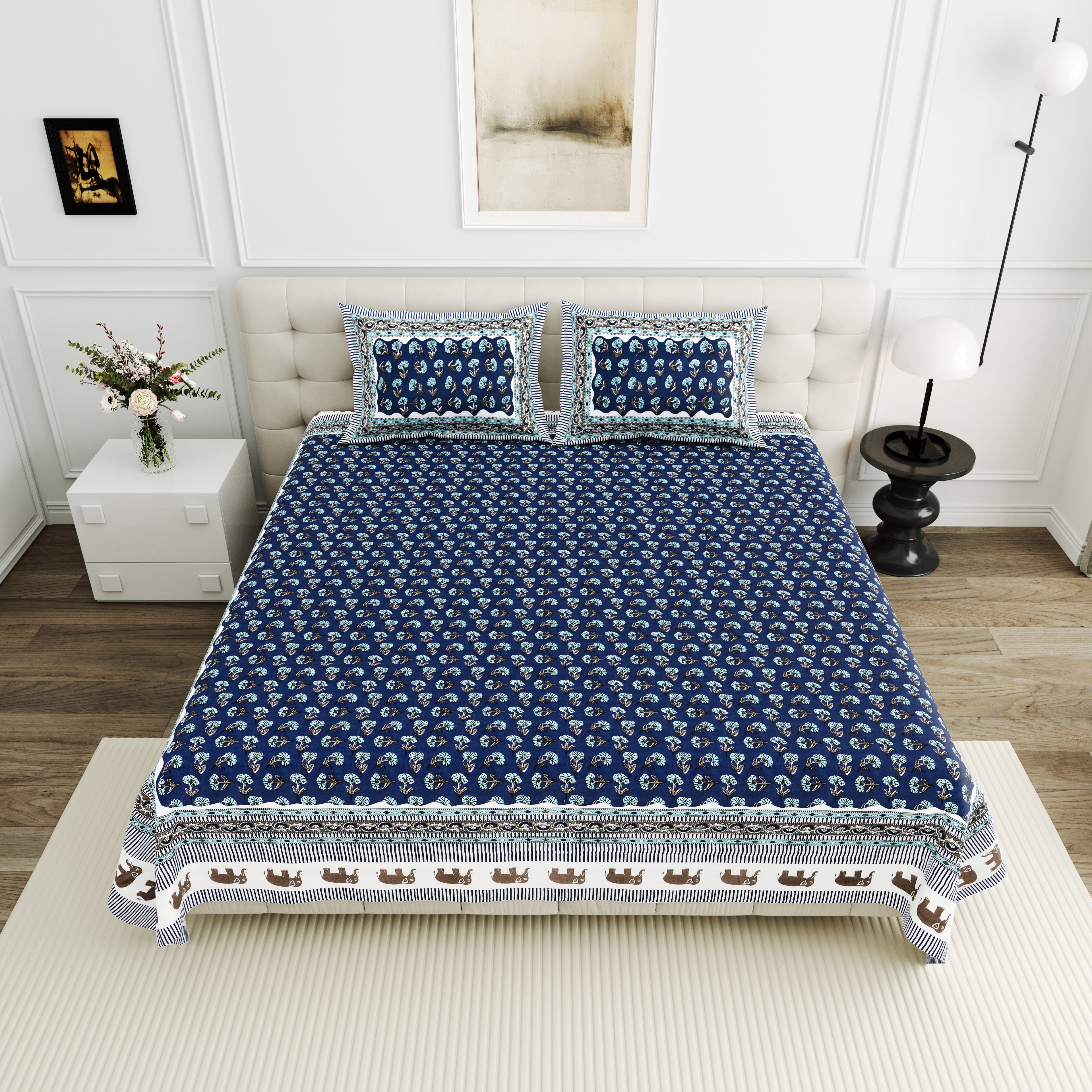 Viscose Bindaas Collection 95x108 Double Bedsheet with Classic Buti Patterns & Pillow Covers