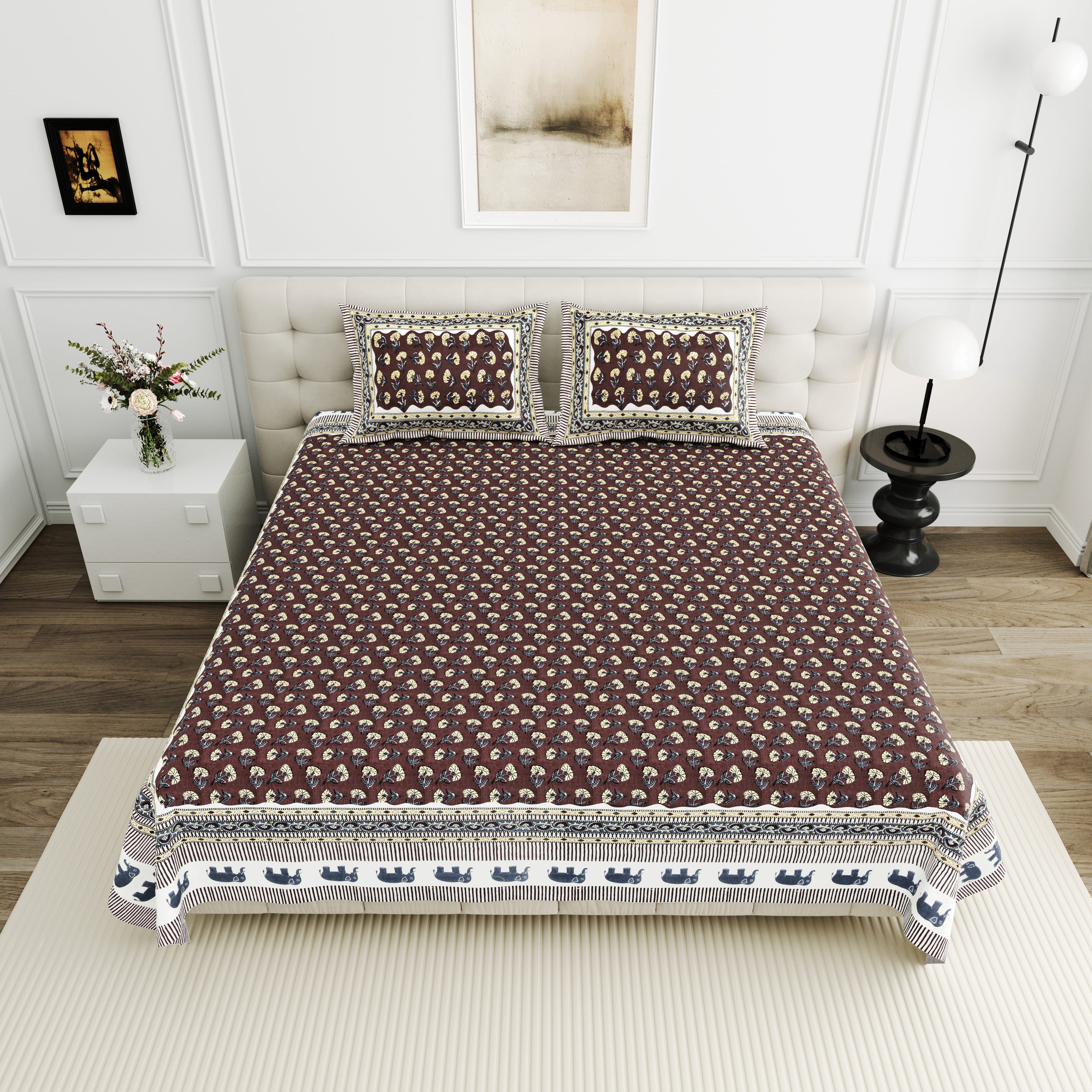 Viscose Bindaas Collection 95x108 Double Bedsheet with Classic Buti Patterns & Pillow Covers