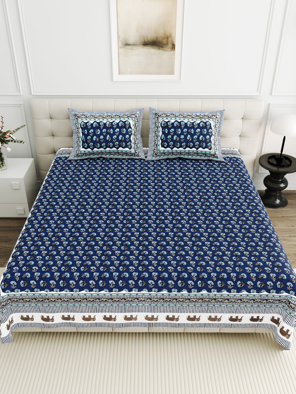 Viscose Bindaas Collection 95x108 Double Bedsheet with Classic Buti Patterns & Pillow Covers