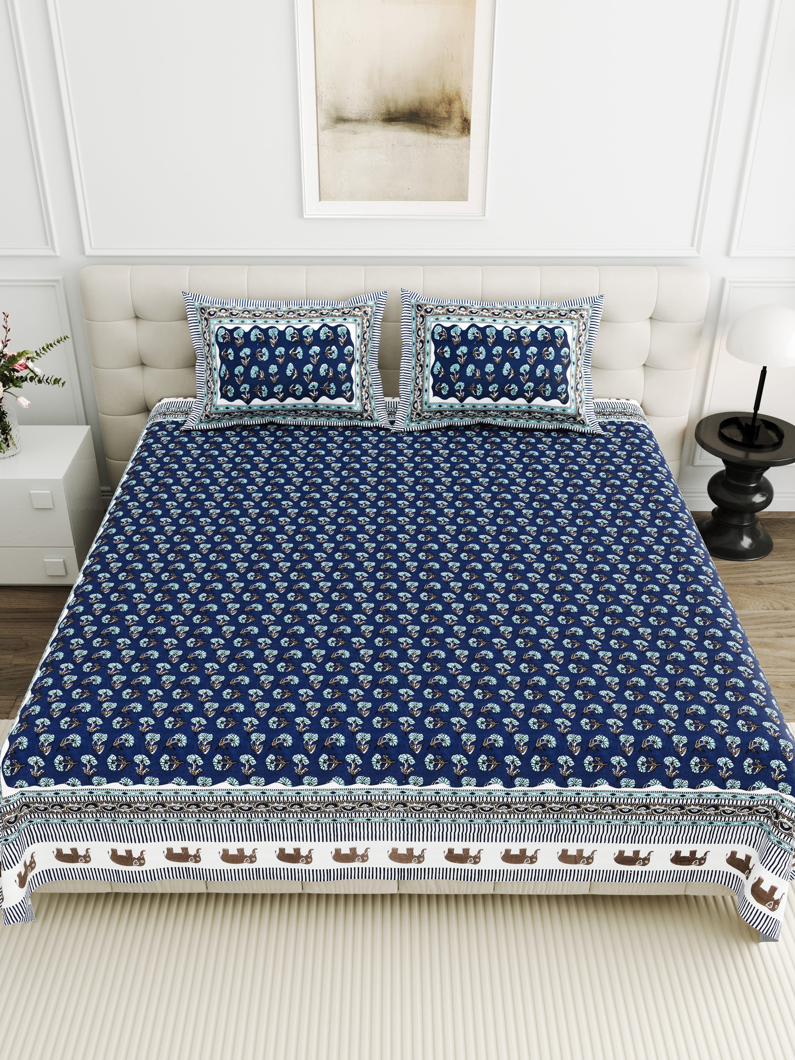 Viscose Bindaas Collection 95x108 Double Bedsheet with Classic Buti Patterns & Pillow Covers
