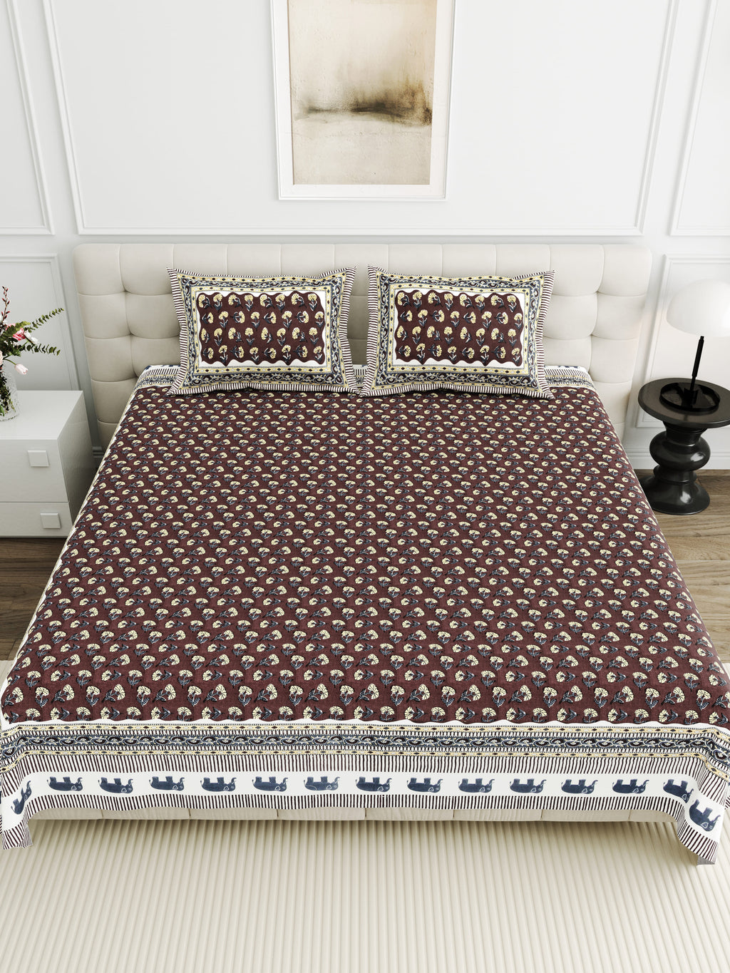 Viscose Bindaas Collection 95x108 Double Bedsheet with Classic Buti Patterns & Pillow Covers