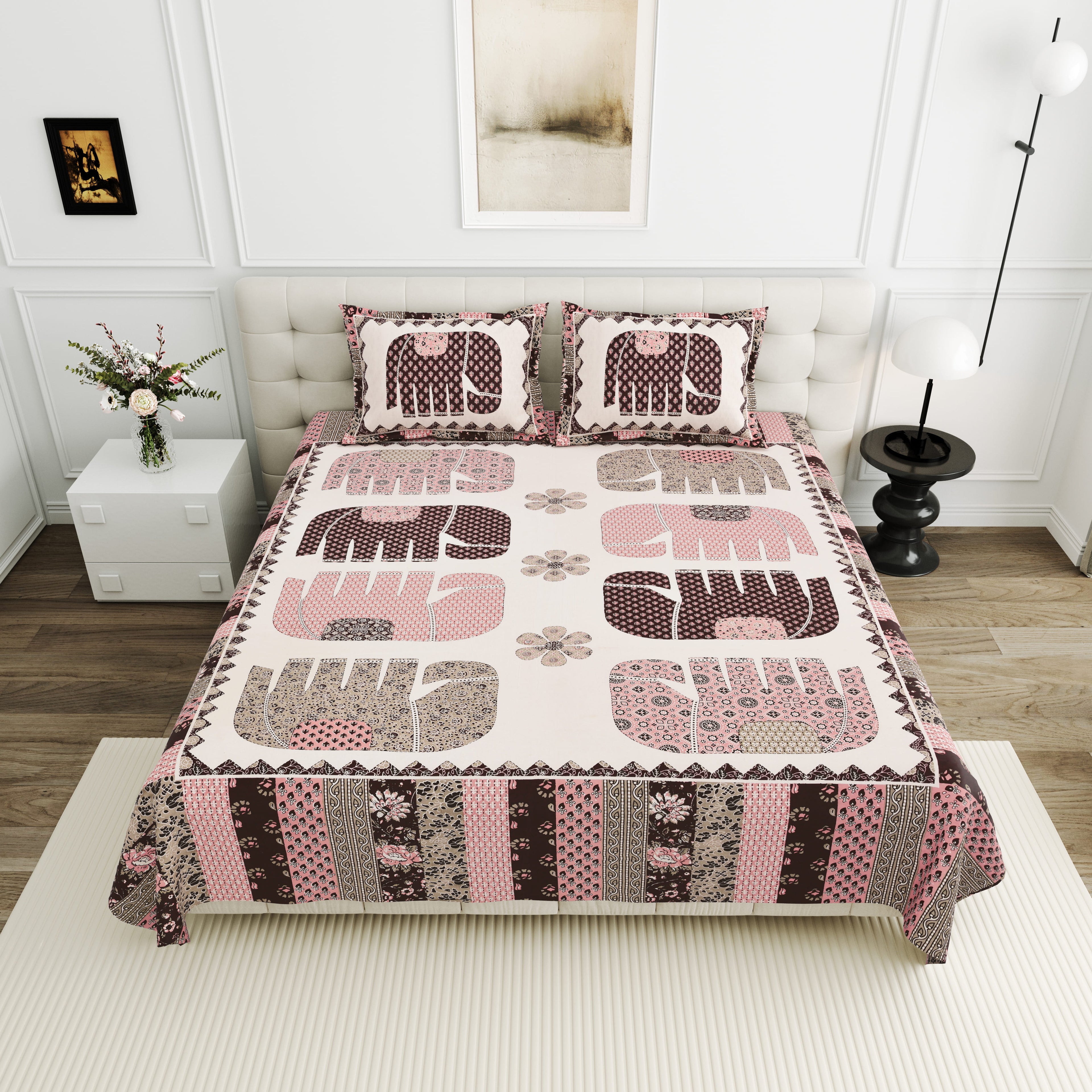 Viscose Gangour Collection 95x108 Double Bedsheet with Elephant Heritage Design