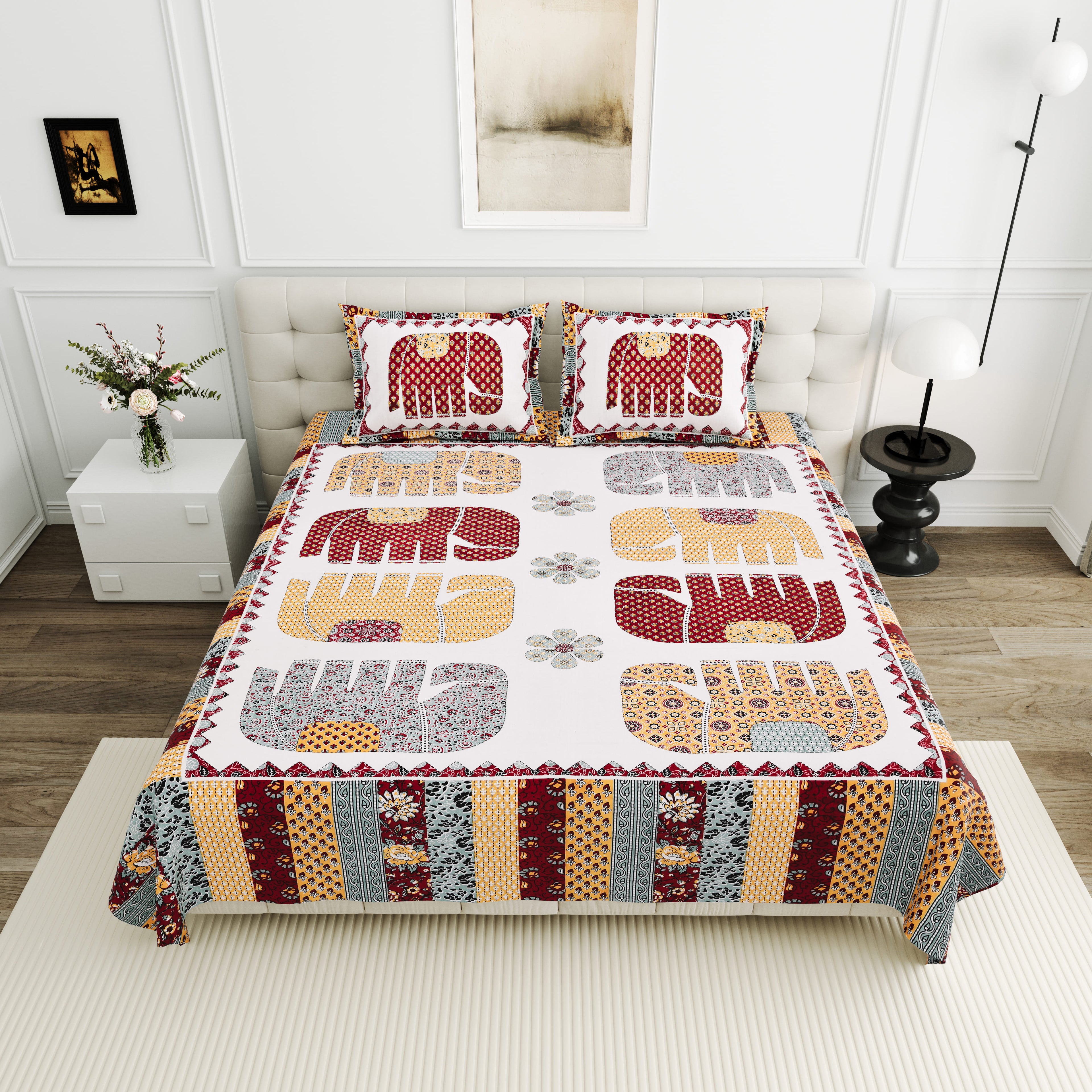 Viscose Gangour Collection 95x108 Double Bedsheet with Elephant Heritage Design