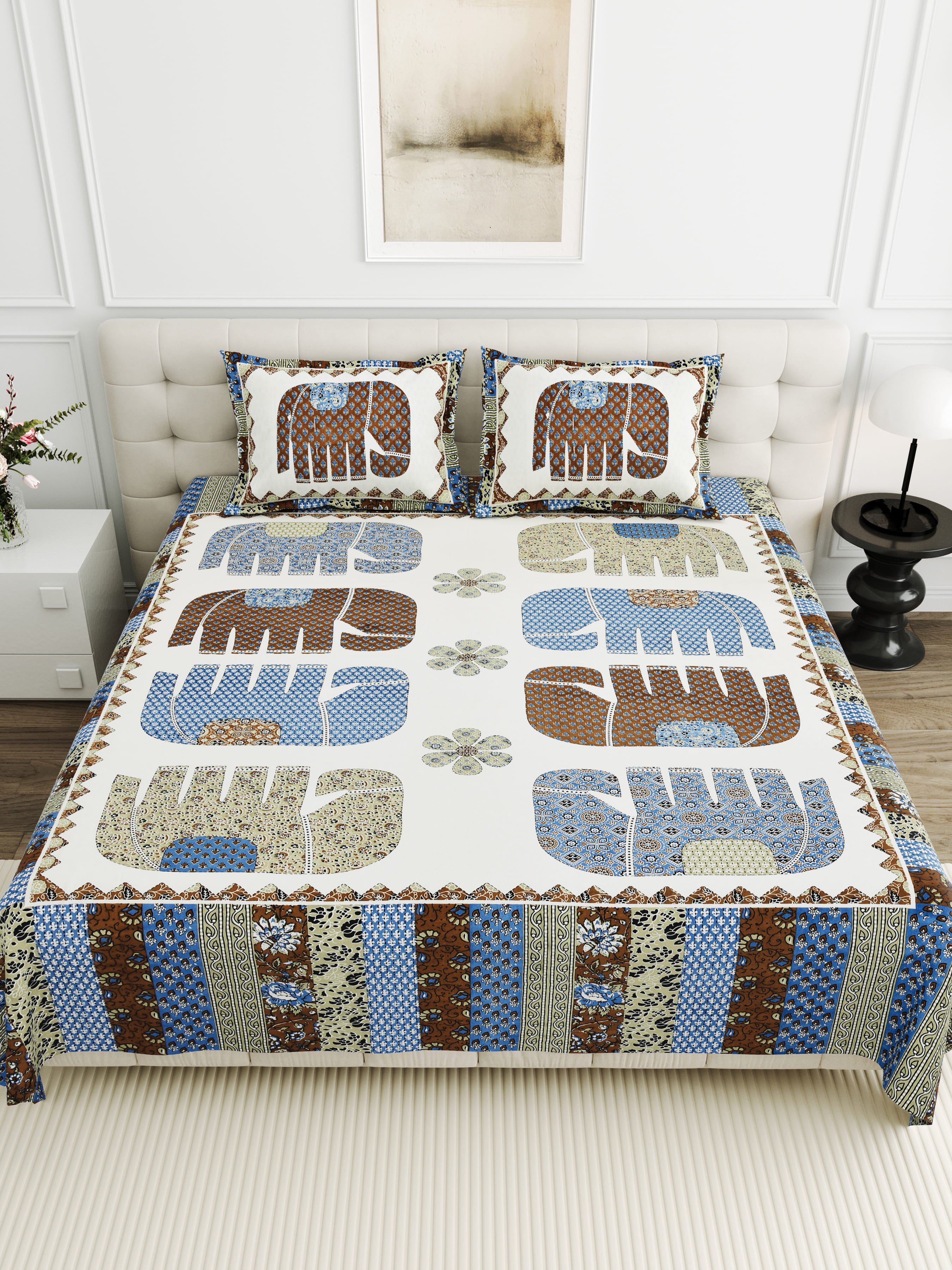 Viscose Gangour Collection 95x108 Double Bedsheet with Elephant Heritage Design