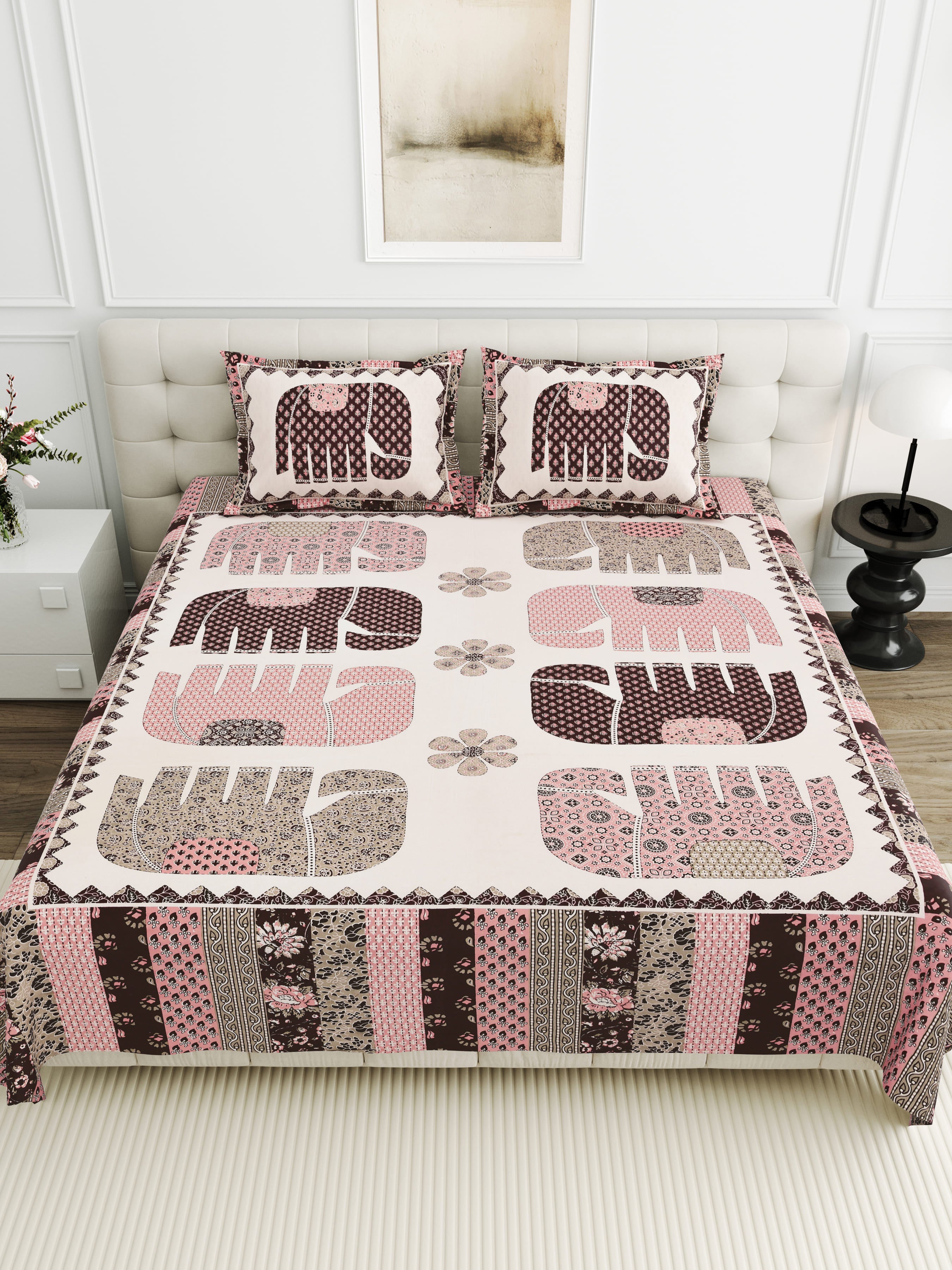 Viscose Gangour Collection 95x108 Double Bedsheet with Elephant Heritage Design
