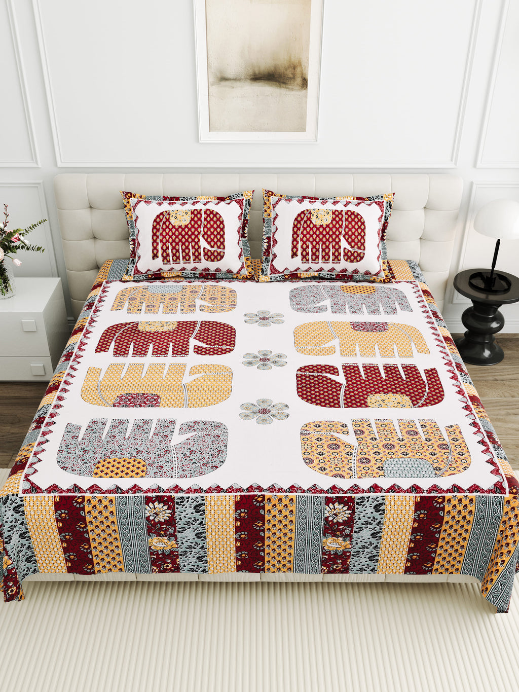 Viscose Gangour Collection 95x108 Double Bedsheet with Elephant Heritage Design