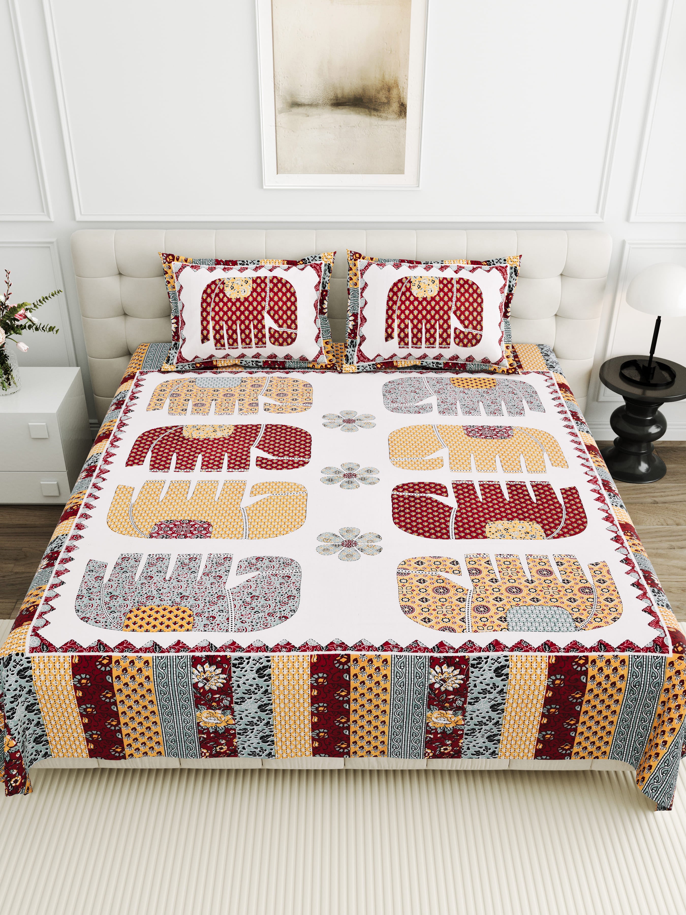 Viscose Gangour Collection 95x108 Double Bedsheet with Elephant Heritage Design