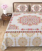 Rangmahal Collection 90x108 Viscose Double Bedsheet with Intricate Motifs & Matching Pillow Covers