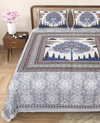 Rangmahal Collection 90x108 Viscose Double Bedsheet with Artistic Tree of Life Design & Matching Pillow Covers