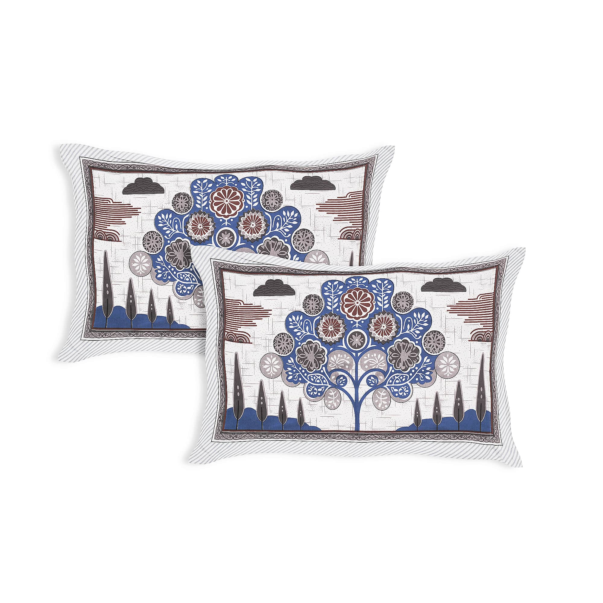 Rangmahal Collection 90x108 Viscose Double Bedsheet with Artistic Tree of Life Design & Matching Pillow Covers