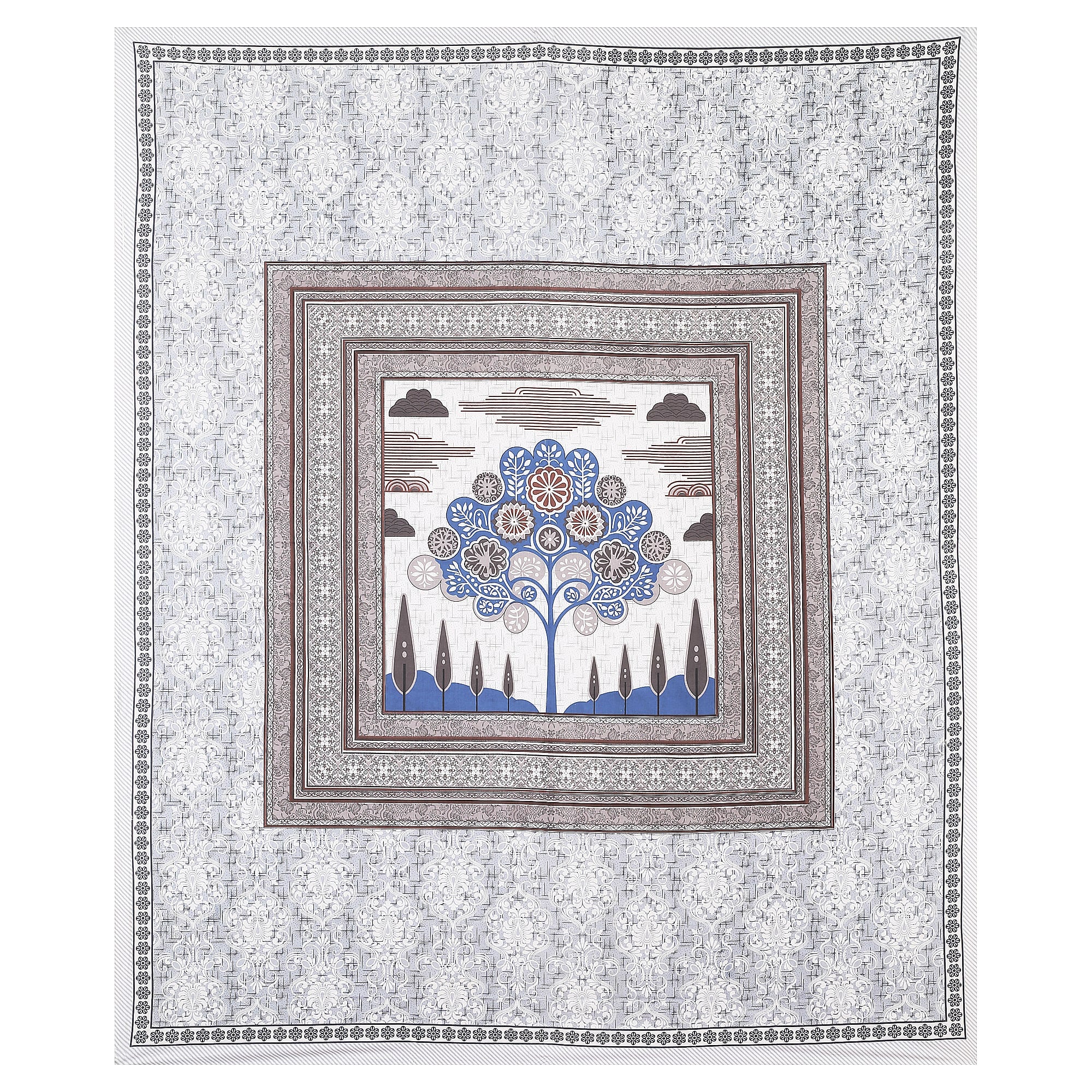 Rangmahal Collection 90x108 Viscose Double Bedsheet with Artistic Tree of Life Design & Matching Pillow Covers