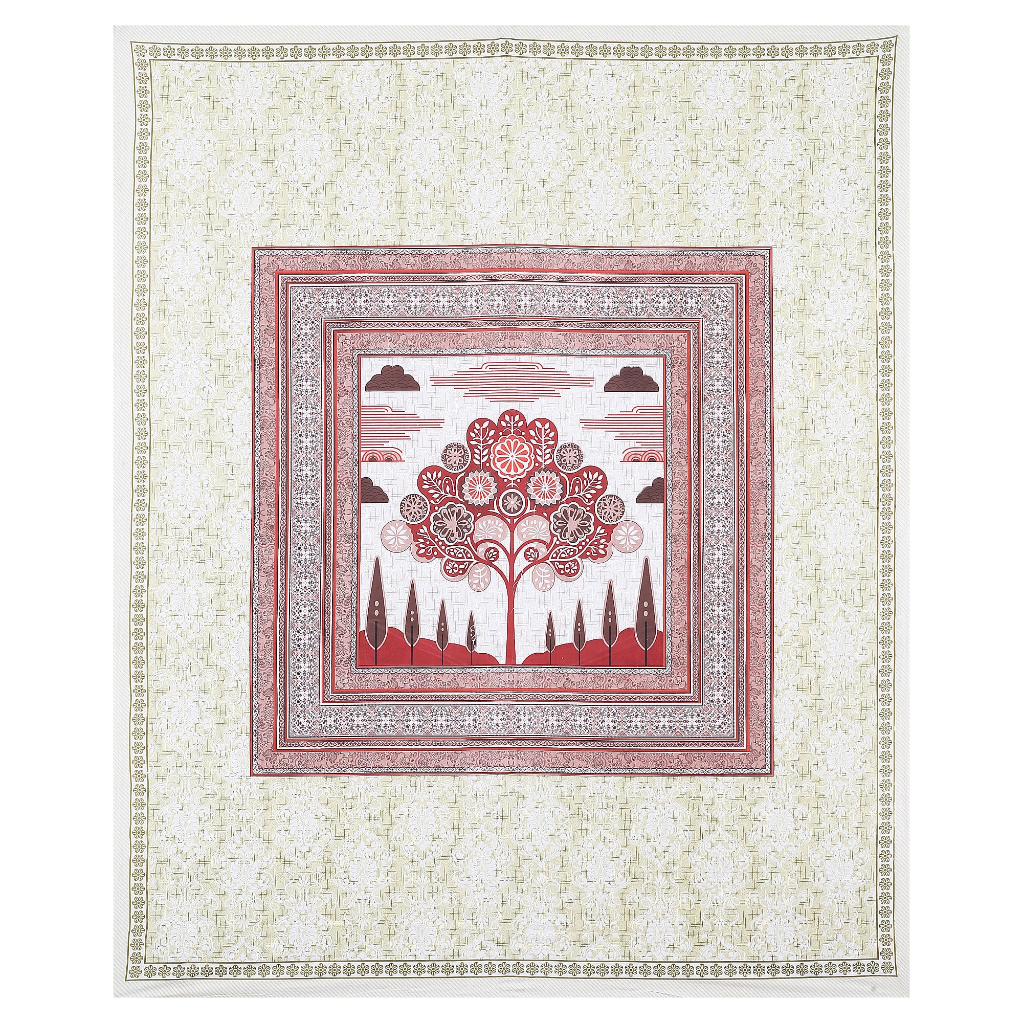 Rangmahal Collection 90x108 Viscose Double Bedsheet with Artistic Tree of Life Design & Matching Pillow Covers