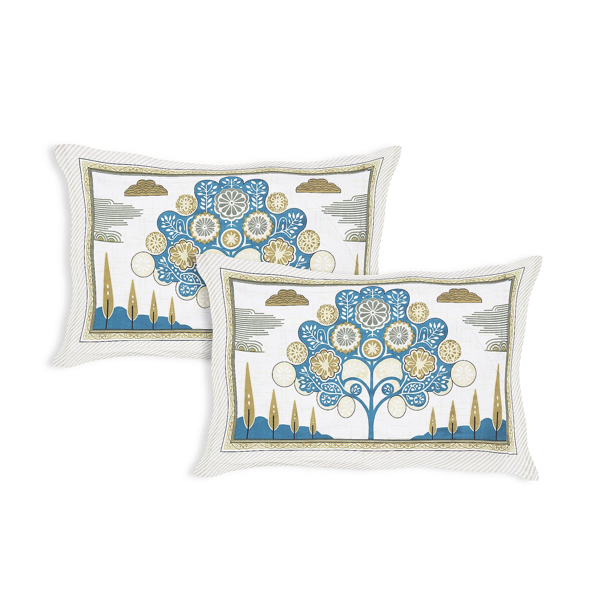 Rangmahal Collection 90x108 Viscose Double Bedsheet with Artistic Tree of Life Design & Matching Pillow Covers