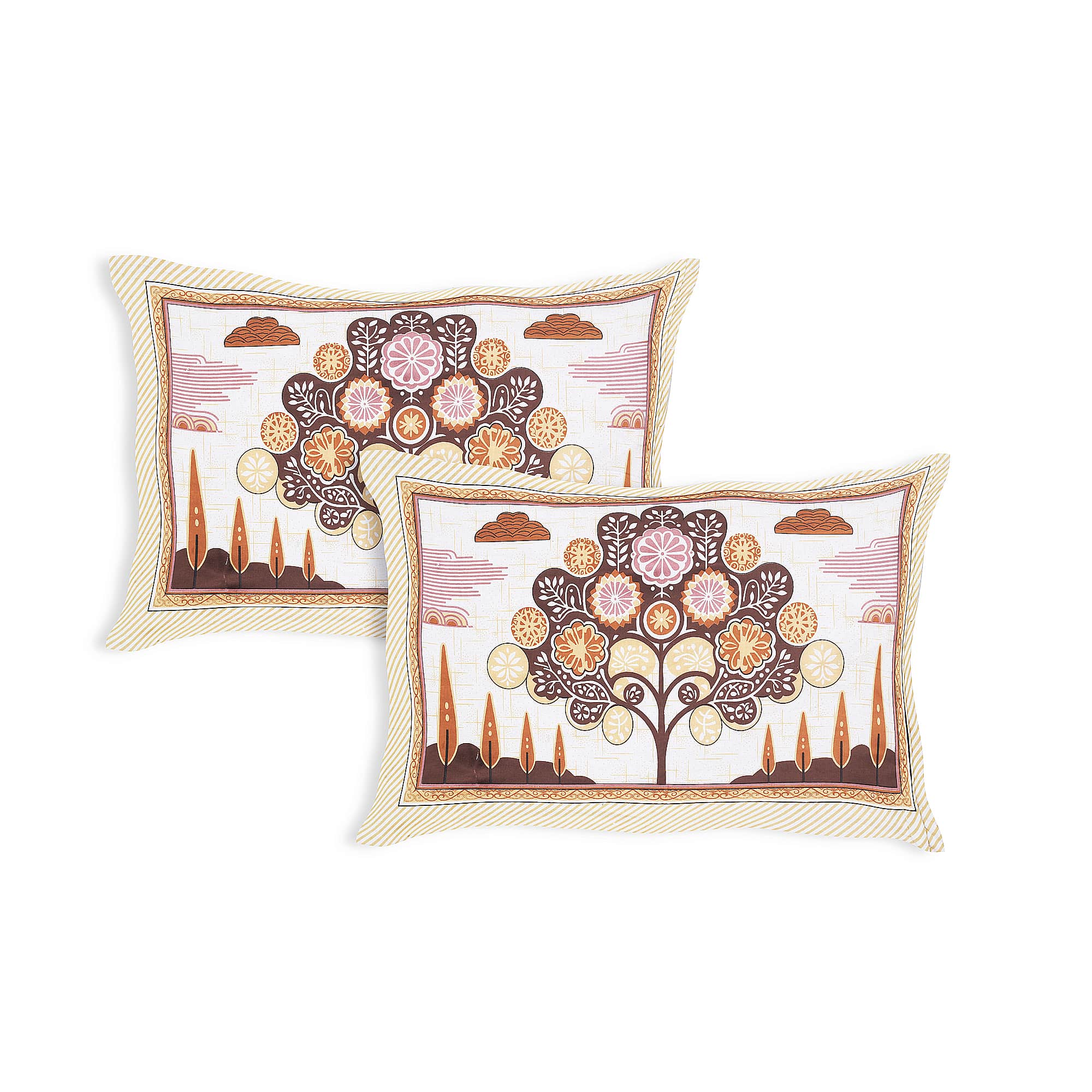 Rangmahal Collection 90x108 Viscose Double Bedsheet with Artistic Tree of Life Design & Matching Pillow Covers
