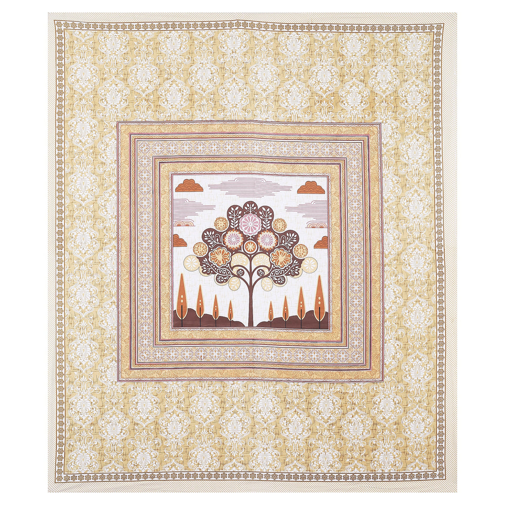Rangmahal Collection 90x108 Viscose Double Bedsheet with Artistic Tree of Life Design & Matching Pillow Covers