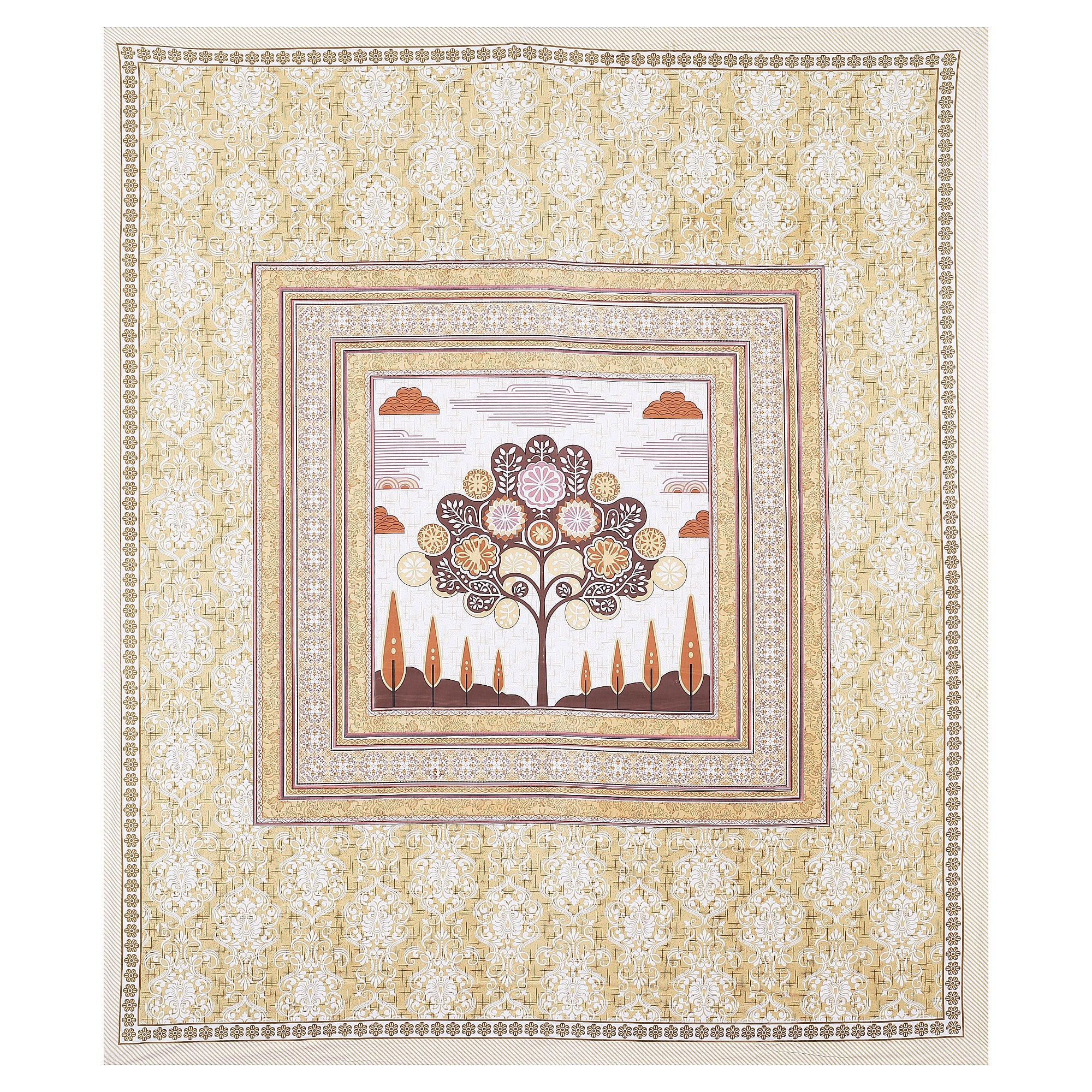 Rangmahal Collection 90x108 Viscose Double Bedsheet with Artistic Tree of Life Design & Matching Pillow Covers
