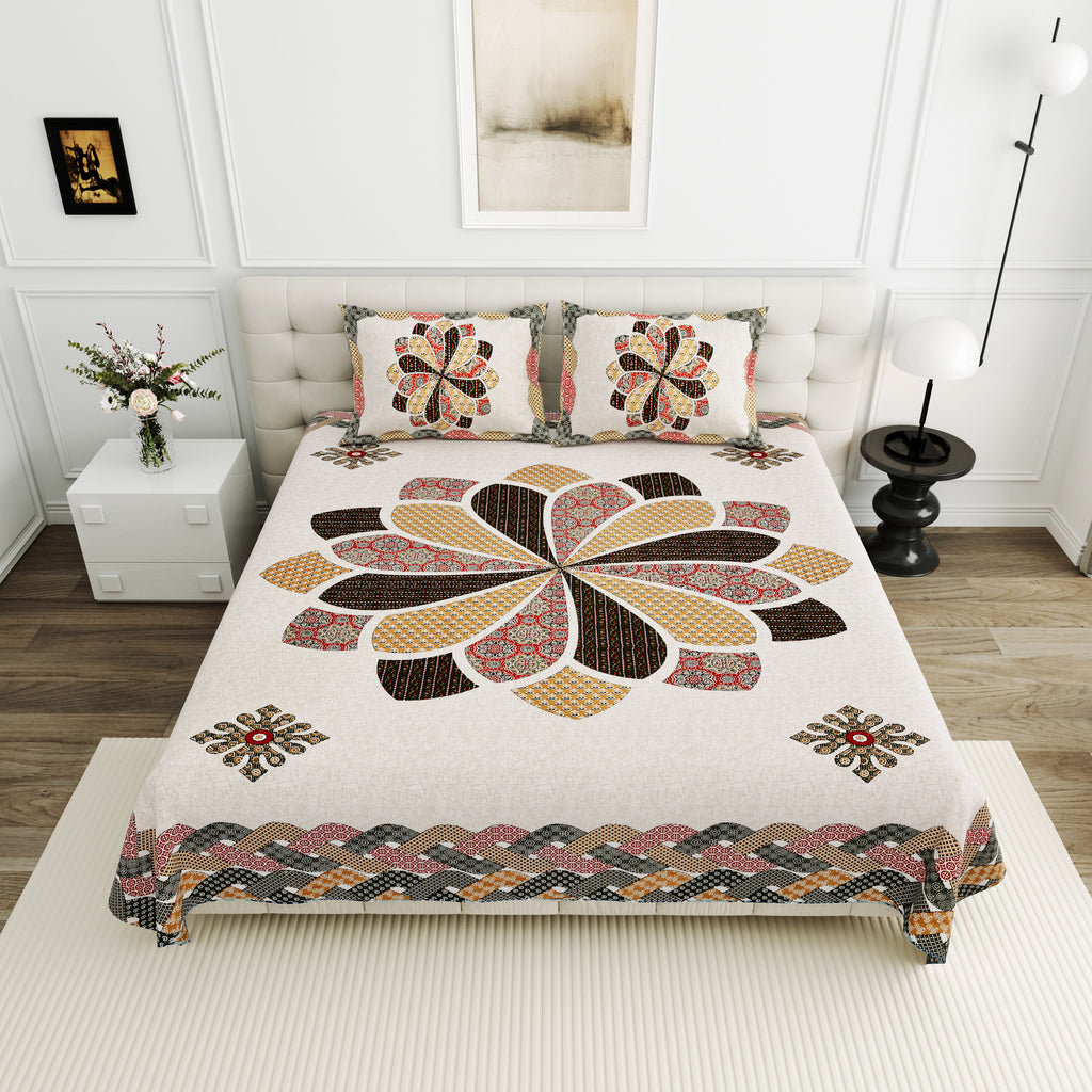 Viscose Gangour Collection 95x108 Double Bedsheet with Bold Floral Medallion Design