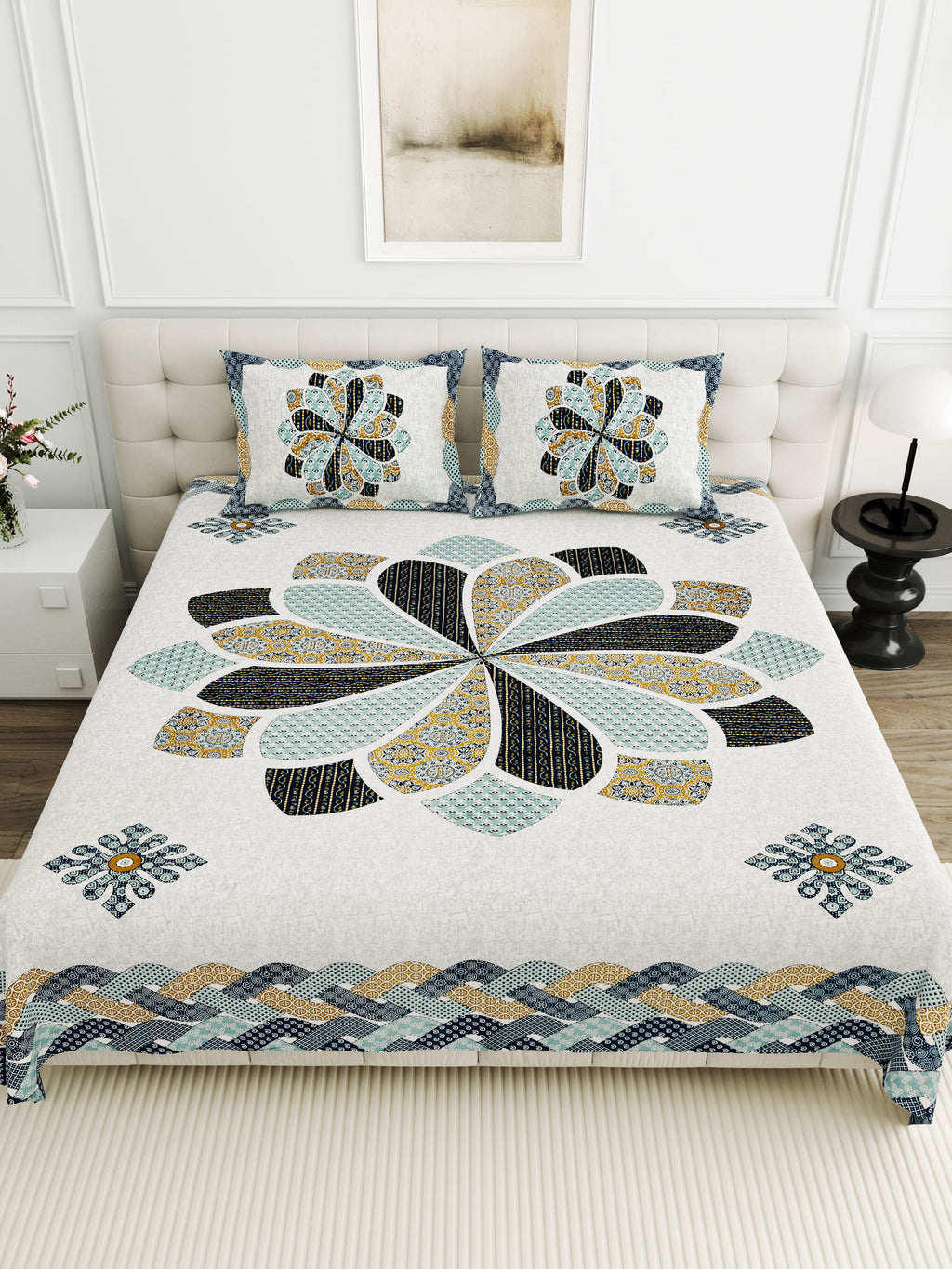 Viscose Gangour Collection 95x108 Double Bedsheet with Bold Floral Medallion Design