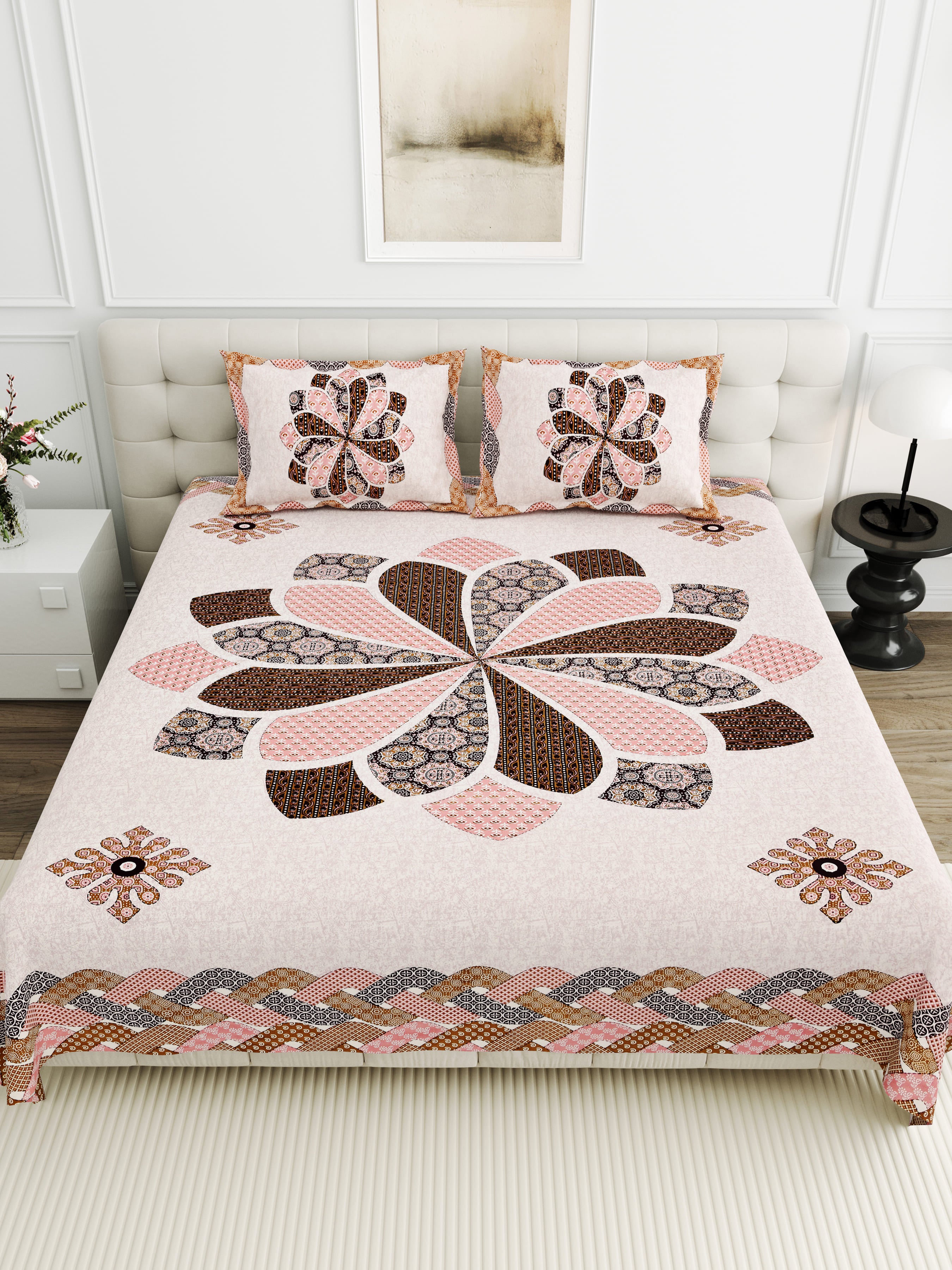 Viscose Gangour Collection 95x108 Double Bedsheet with Bold Floral Medallion Design