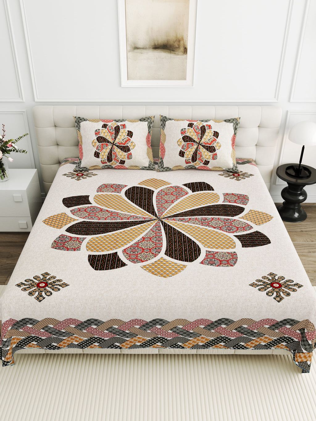 Viscose Gangour Collection 95x108 Double Bedsheet with Bold Floral Medallion Design