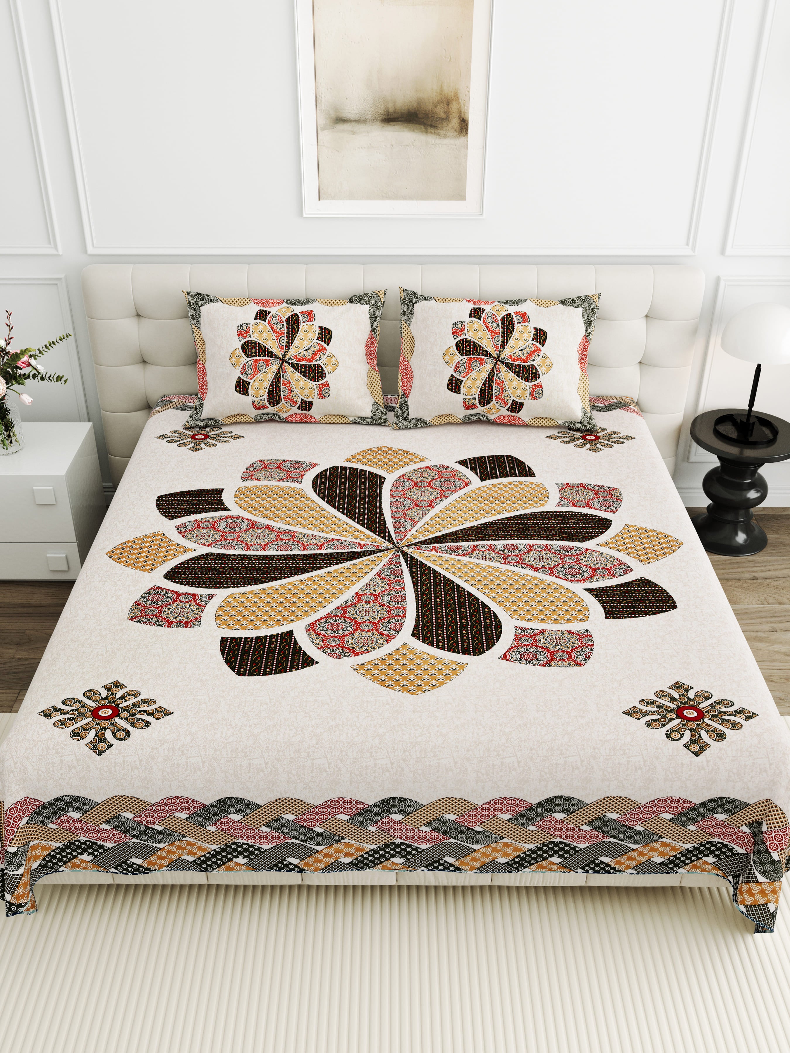 Viscose Gangour Collection 95x108 Double Bedsheet with Bold Floral Medallion Design