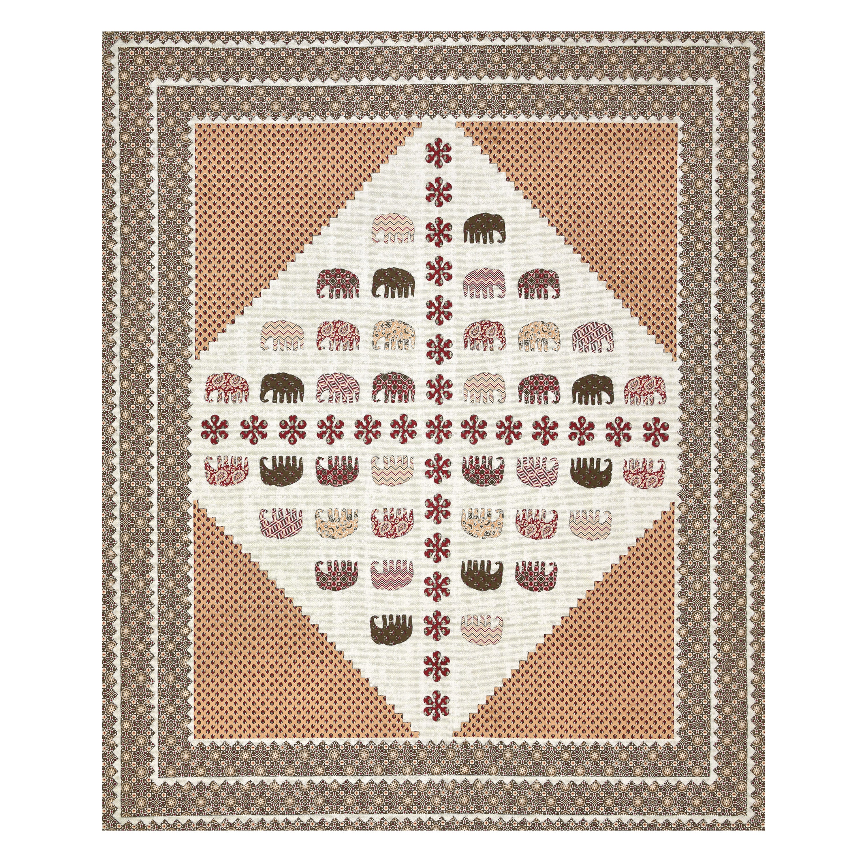 Viscose Gangour Collection 95x108 Double Bedsheet with Elephant & Motif Pattern