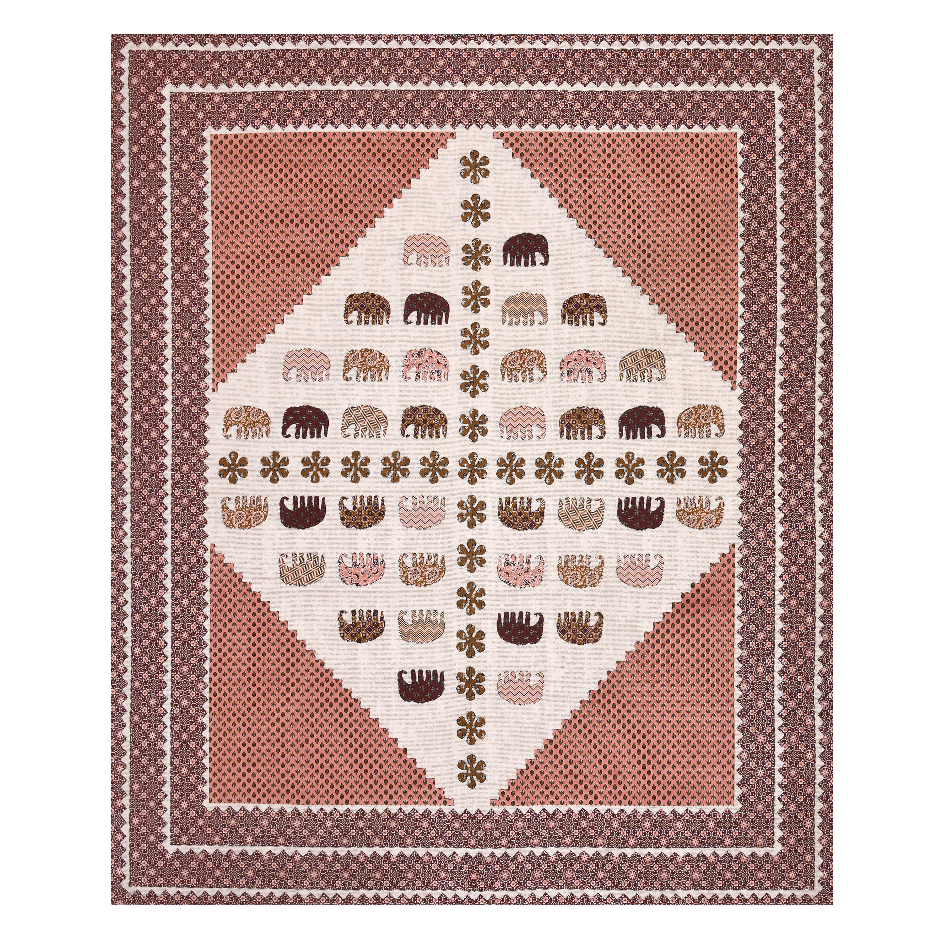 Viscose Gangour Collection 95x108 Double Bedsheet with Elephant & Motif Pattern