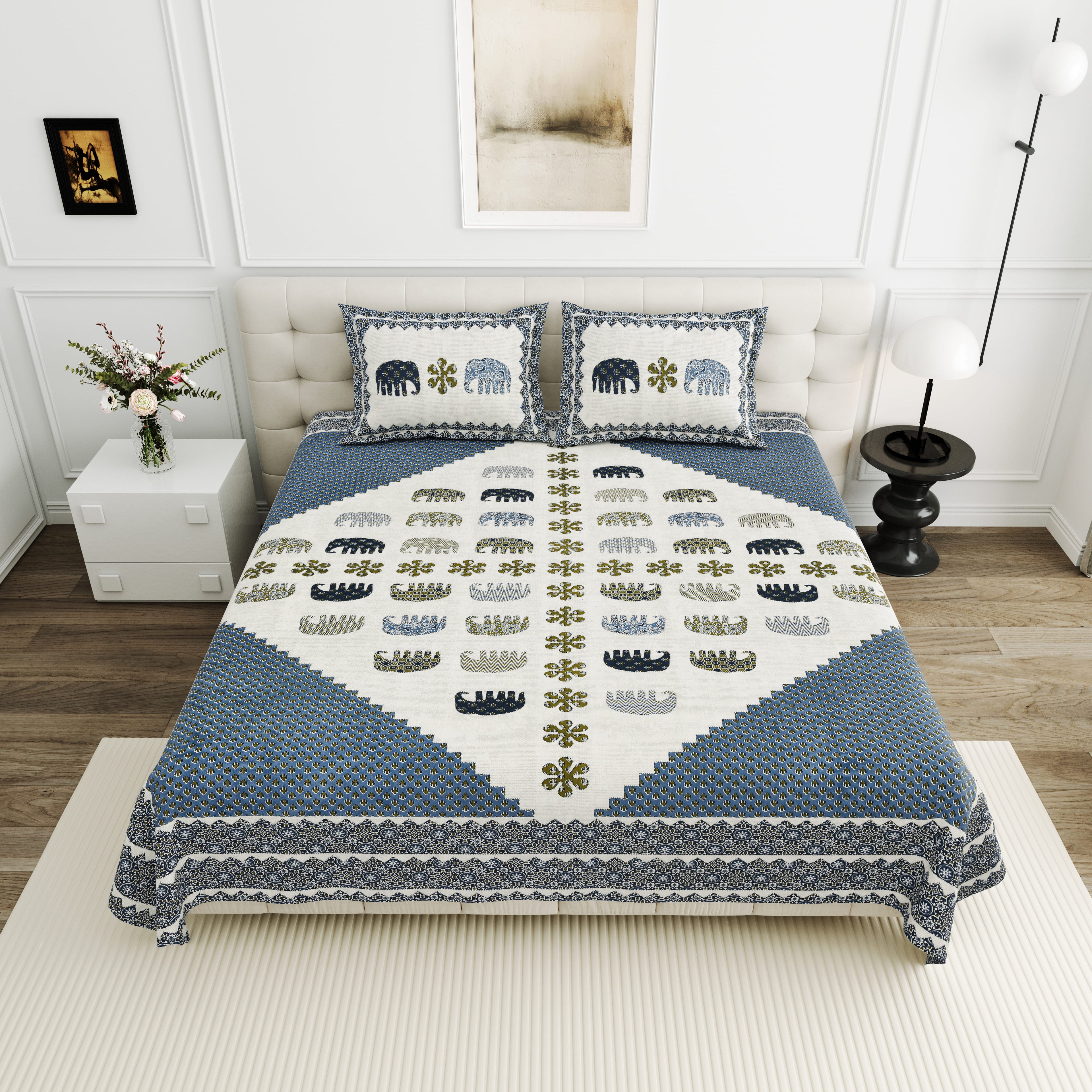 Viscose Gangour Collection 95x108 Double Bedsheet with Elephant & Motif Pattern